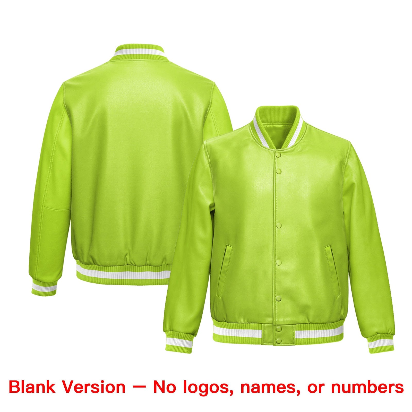 Custom Neon Green Royal Blue Full-Snap Varsity Faux Leather Letterman Jacket| KXKSHOP