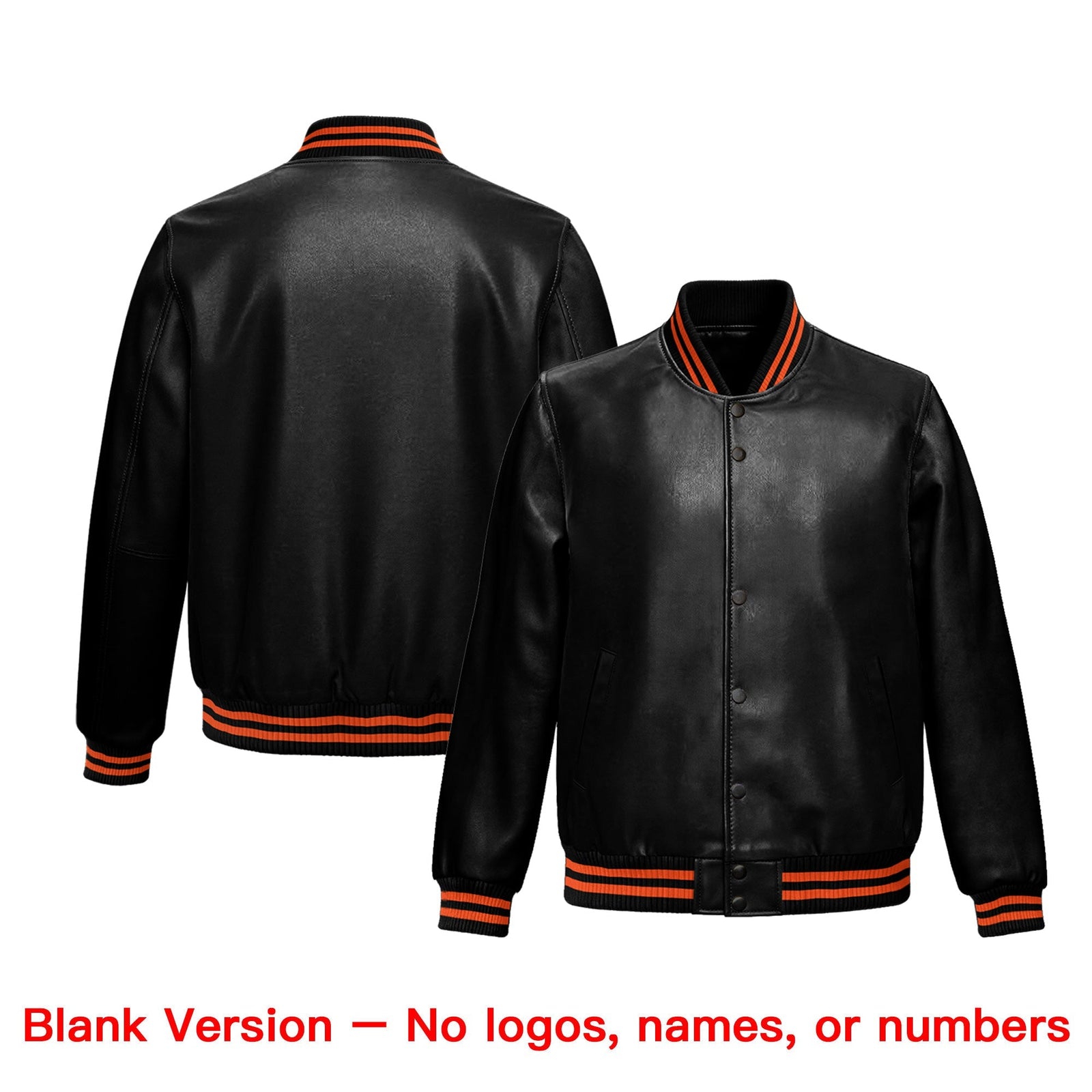 Custom Black Orange Full-Snap Varsity Faux Leather Letterman Jacket| KXKSHOP
