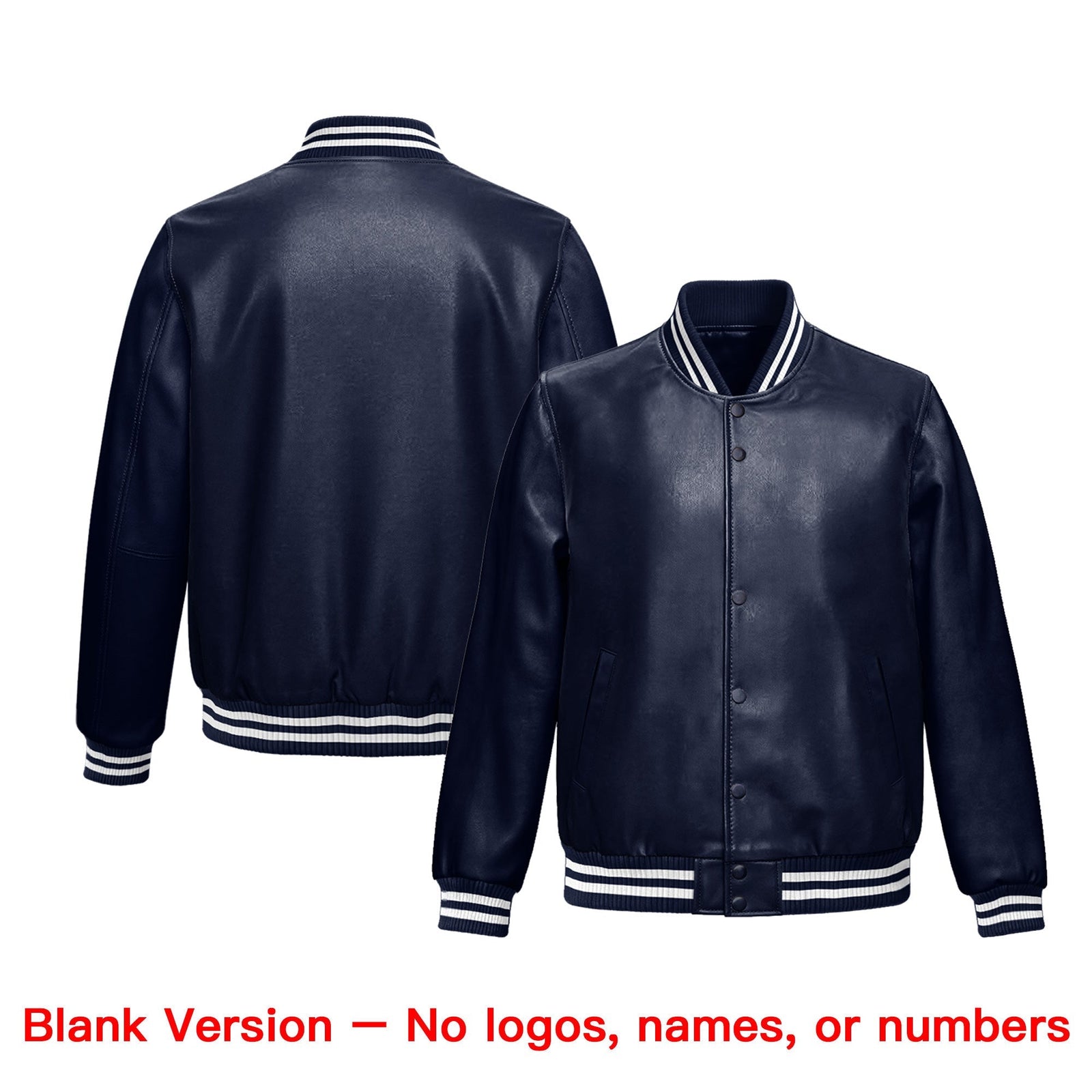 Custom Navy Red Gold Full-Snap Varsity Faux Leather Letterman Jacket| KXKSHOP