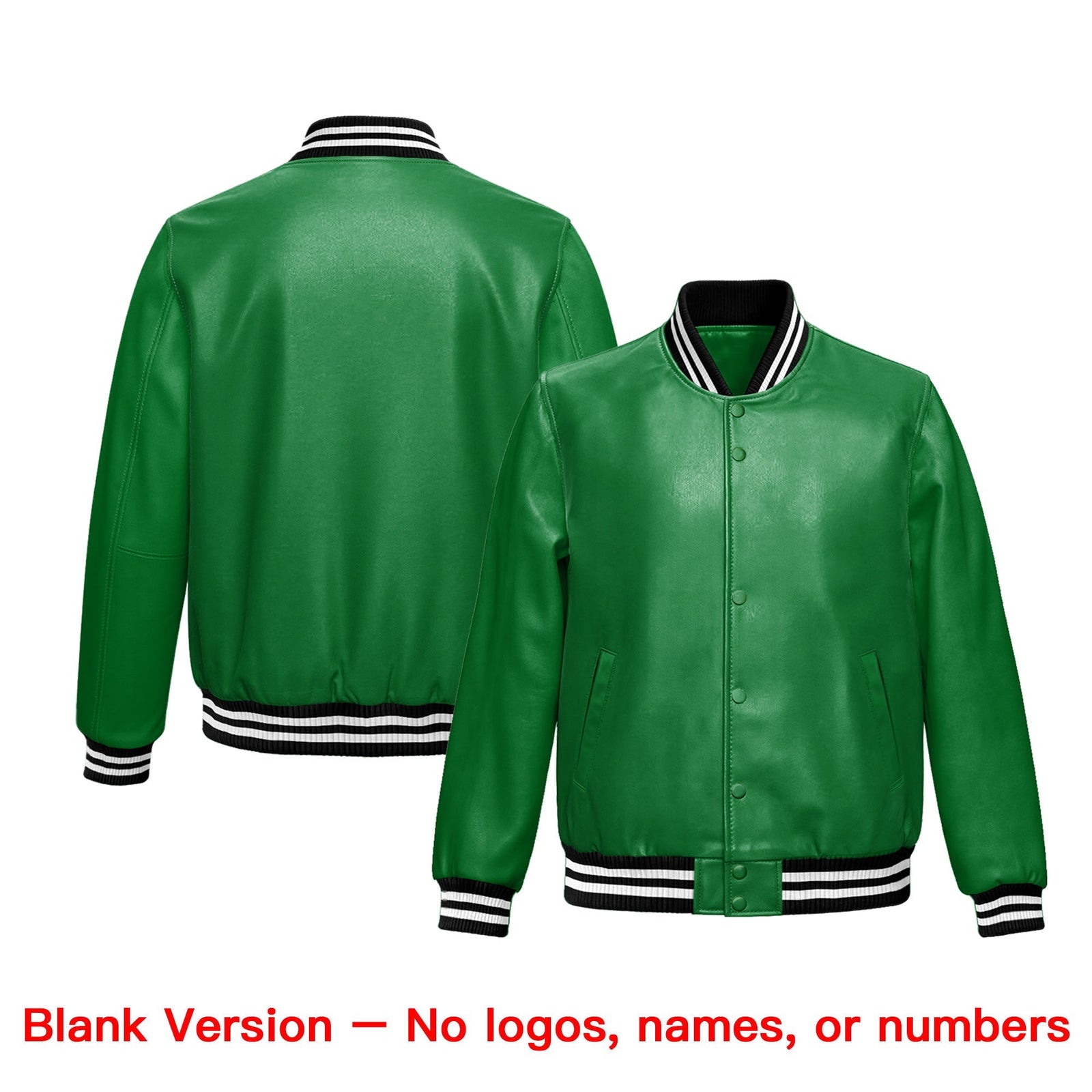 Custom Kelly Green Black Full-Snap Varsity Faux Leather Letterman Jacket| KXKSHOP