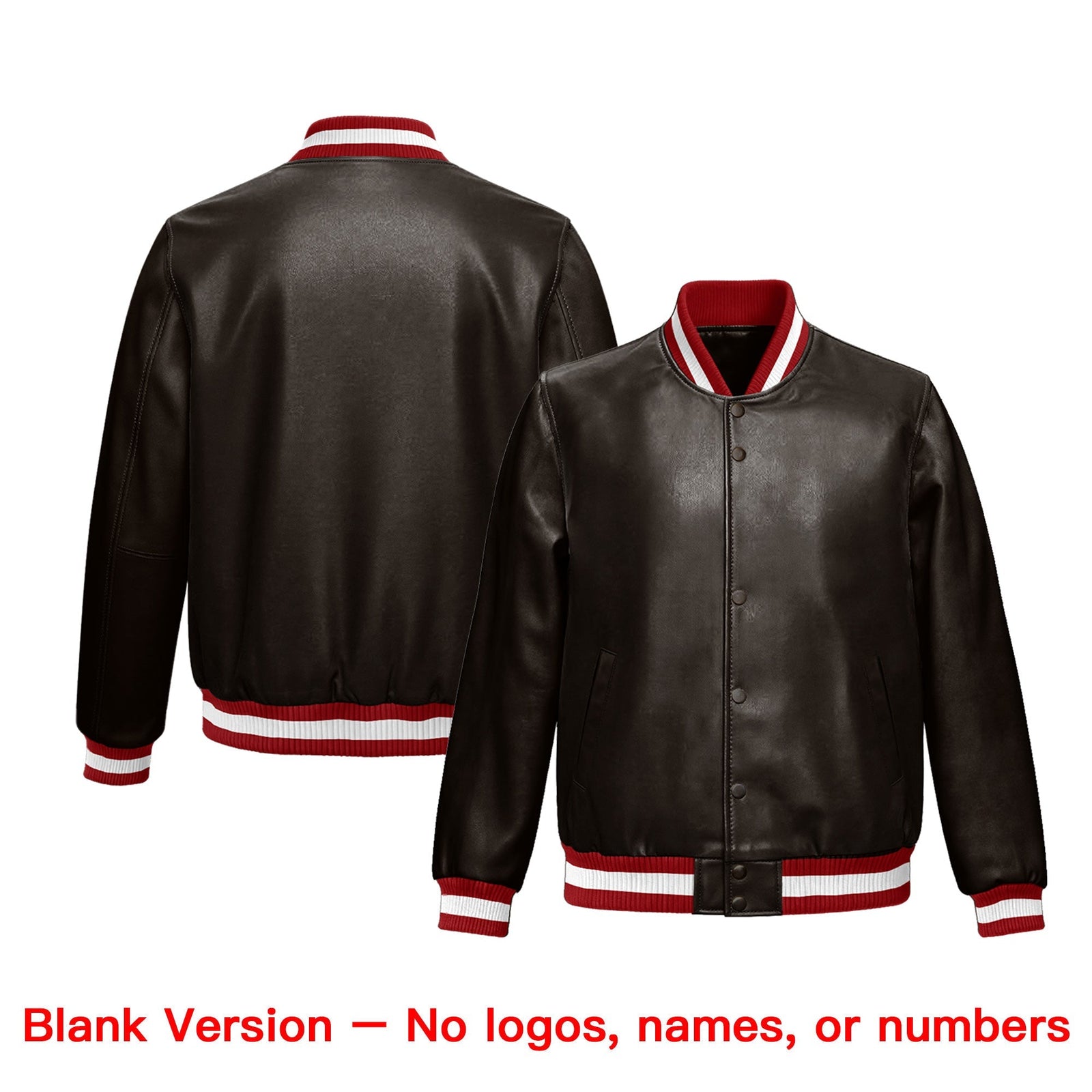 Custom Brown Red Full-Snap Varsity Faux Leather Letterman Jacket| KXKSHOP