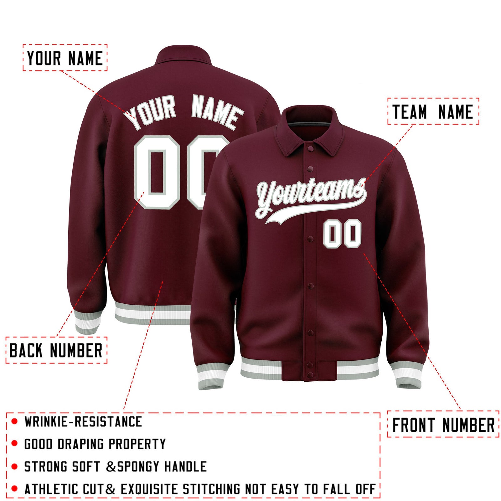 Personalised collared jacket customisation guide - names, numbers and team logos - Style 1 | KXKSHOP