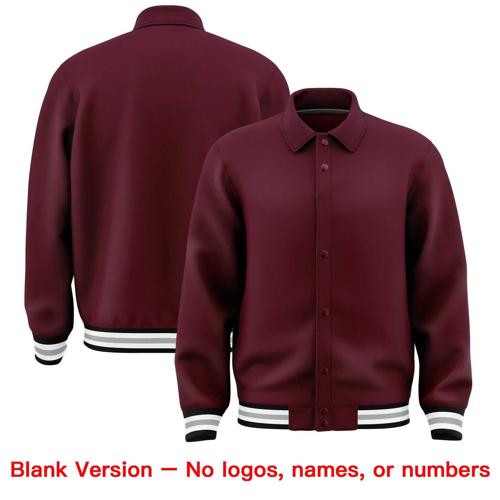 Custom Burgundy, White, Black, Grey collared coach jacket blank template - no names or numbers - Style 1 | KXKSHOP