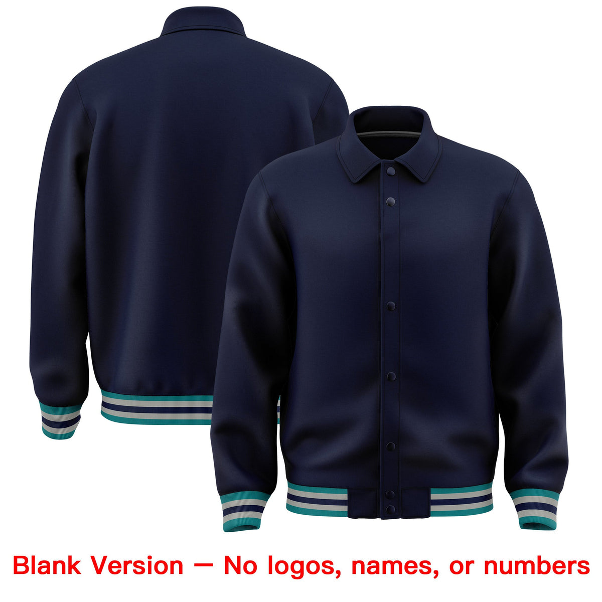 Custom Navy, Grey, Teal collared coach jacket blank template - no names or numbers - Style 1 | KXKSHOP