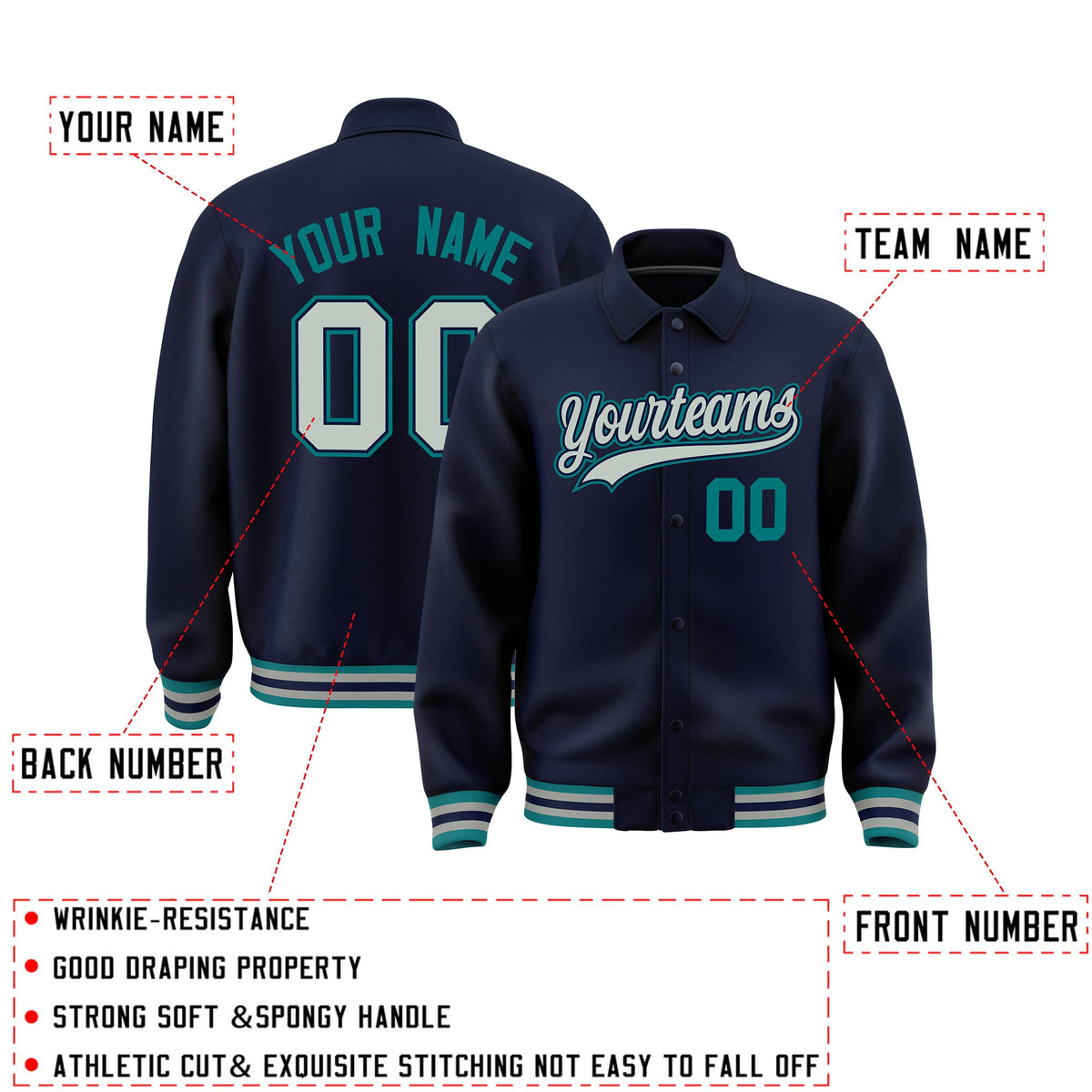 Personalised collared jacket customisation guide - names, numbers and team logos - Style 1 | KXKSHOP