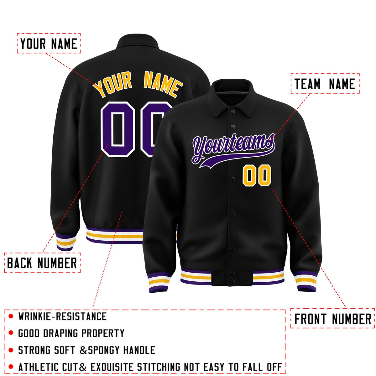 Personalised collared jacket customisation guide - names, numbers and team logos - Style 1 | KXKSHOP