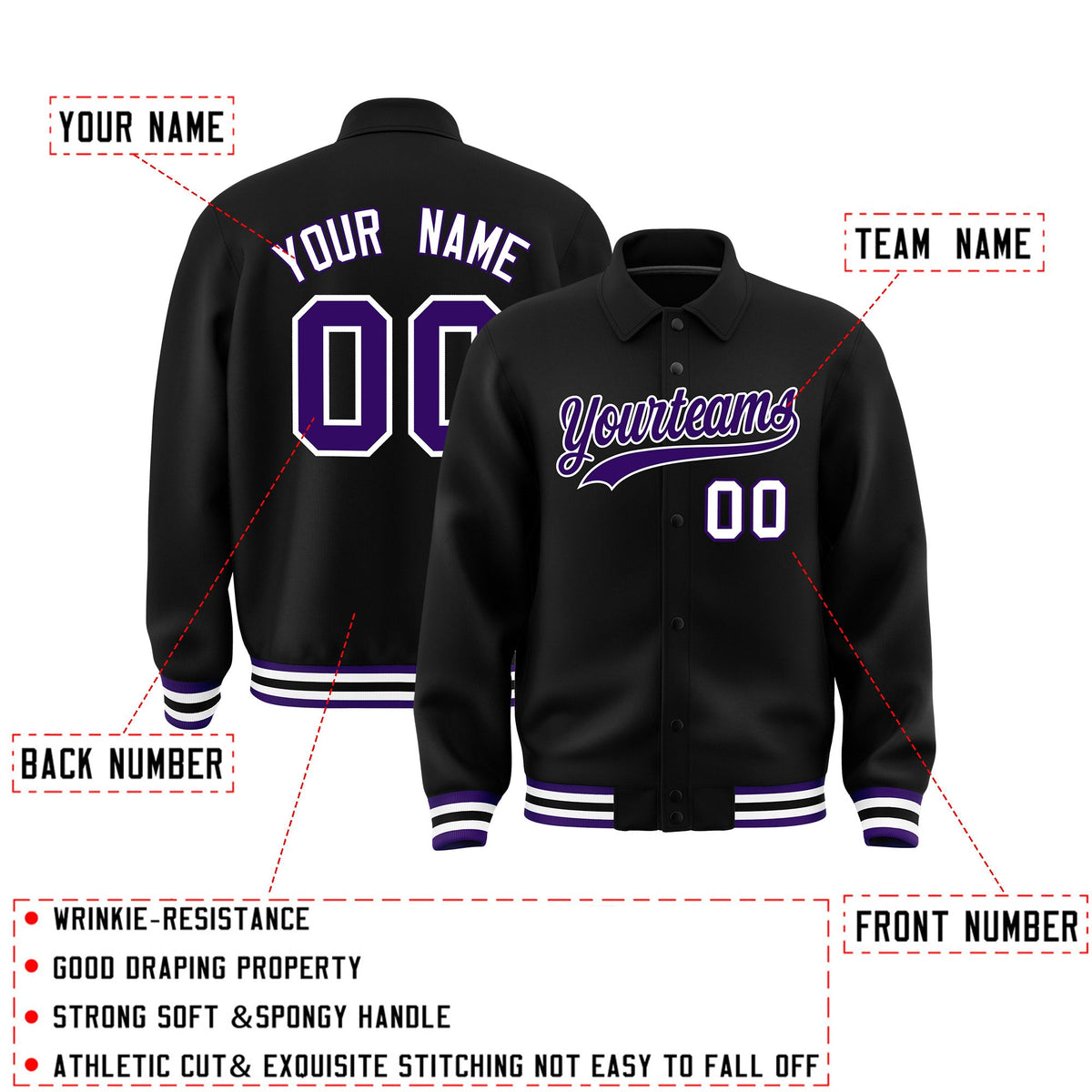Personalised collared jacket customisation guide - names, numbers and team logos - Style 1 | KXKSHOP