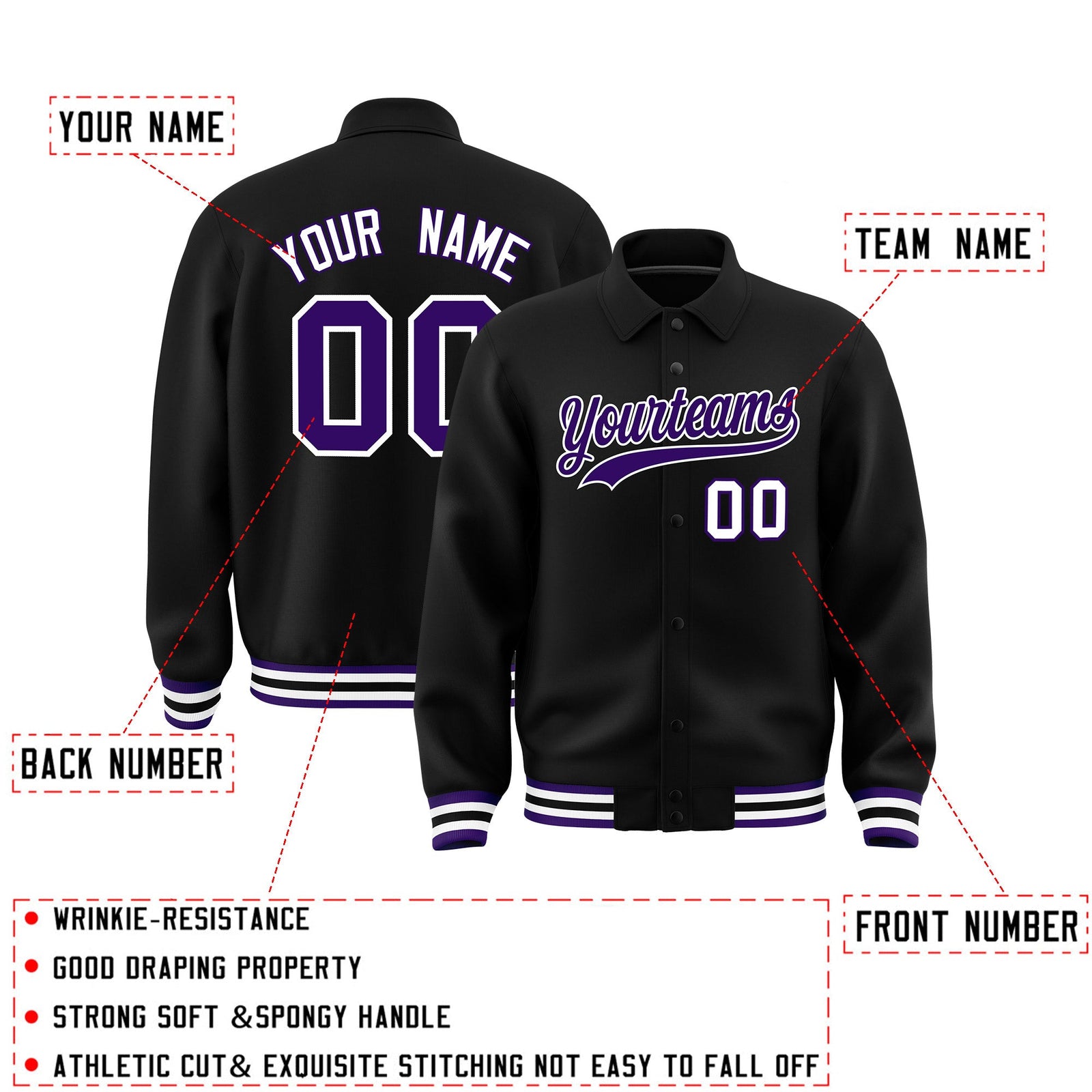 Personalised collared jacket customisation guide - names, numbers and team logos - Style 1 | KXKSHOP