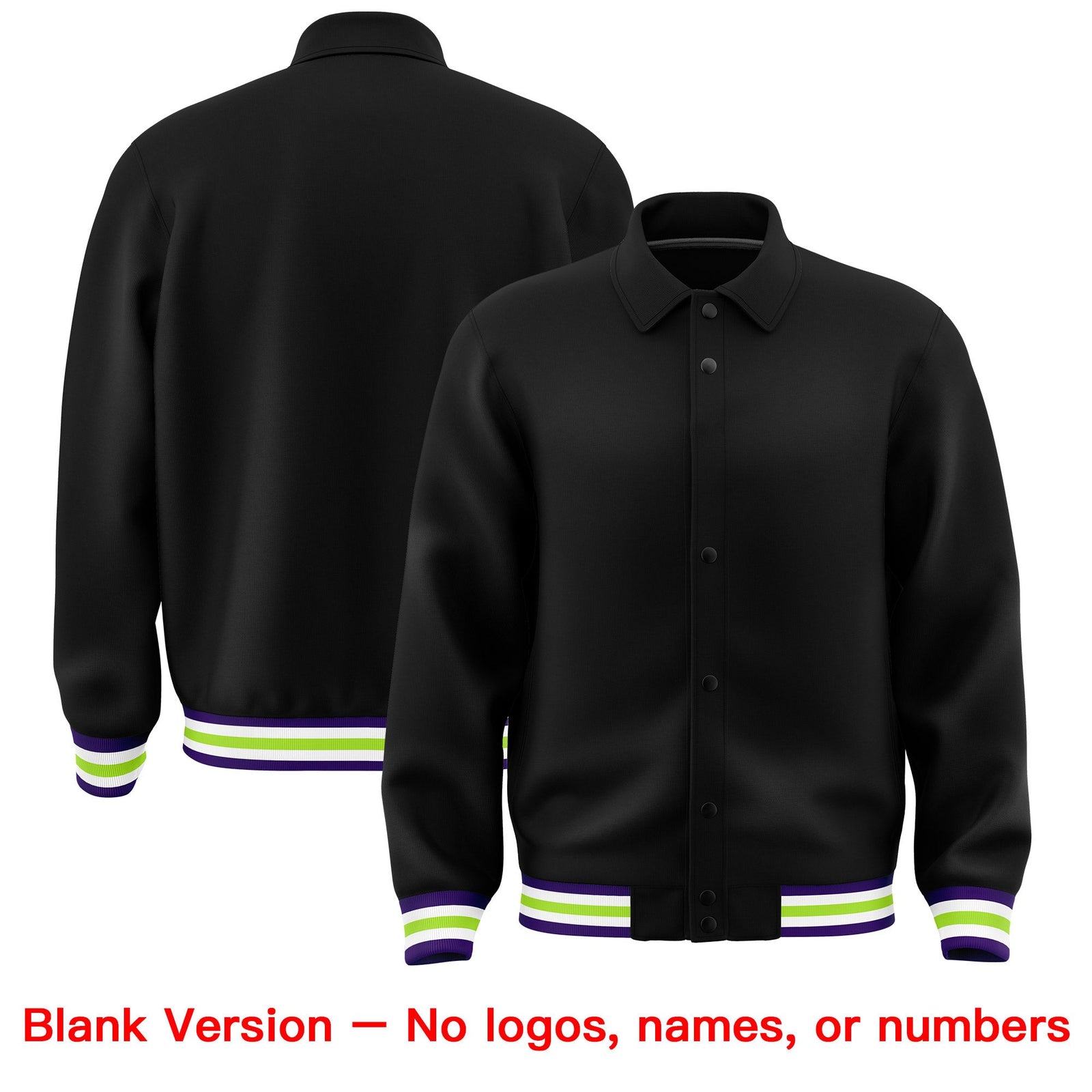 Custom Black, Purple, Neon Green collared coach jacket blank template - no names or numbers - Style 1 | KXKSHOP