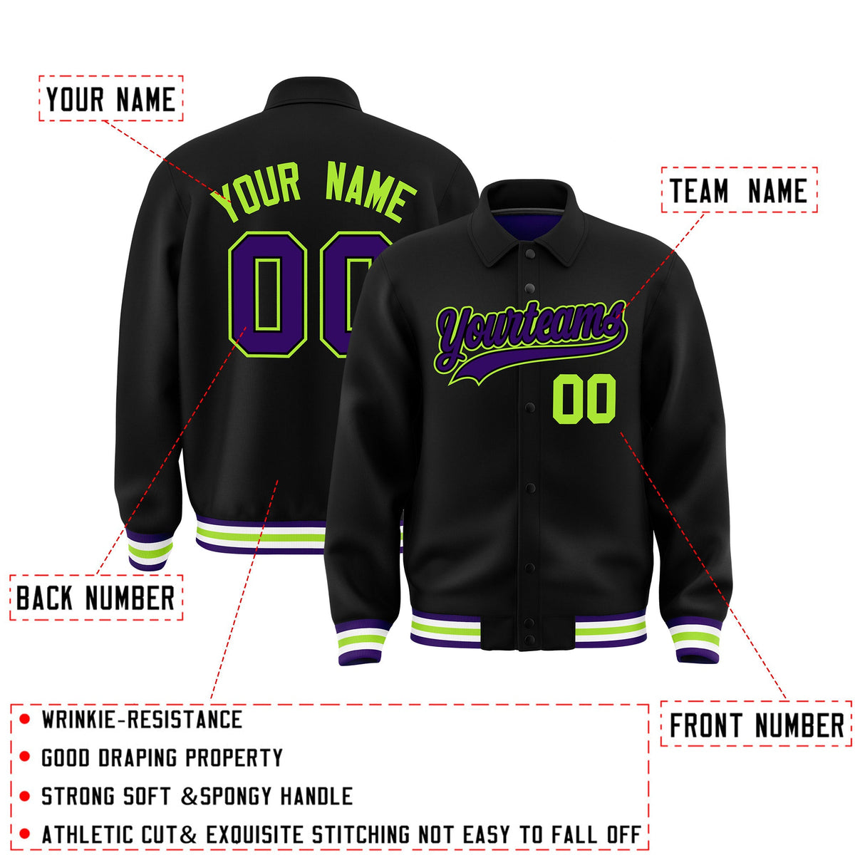 Personalised collared jacket customisation guide - names, numbers and team logos - Style 1 | KXKSHOP