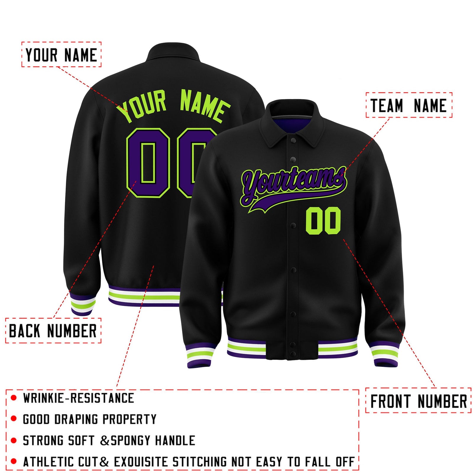 Personalised collared jacket customisation guide - names, numbers and team logos - Style 1 | KXKSHOP