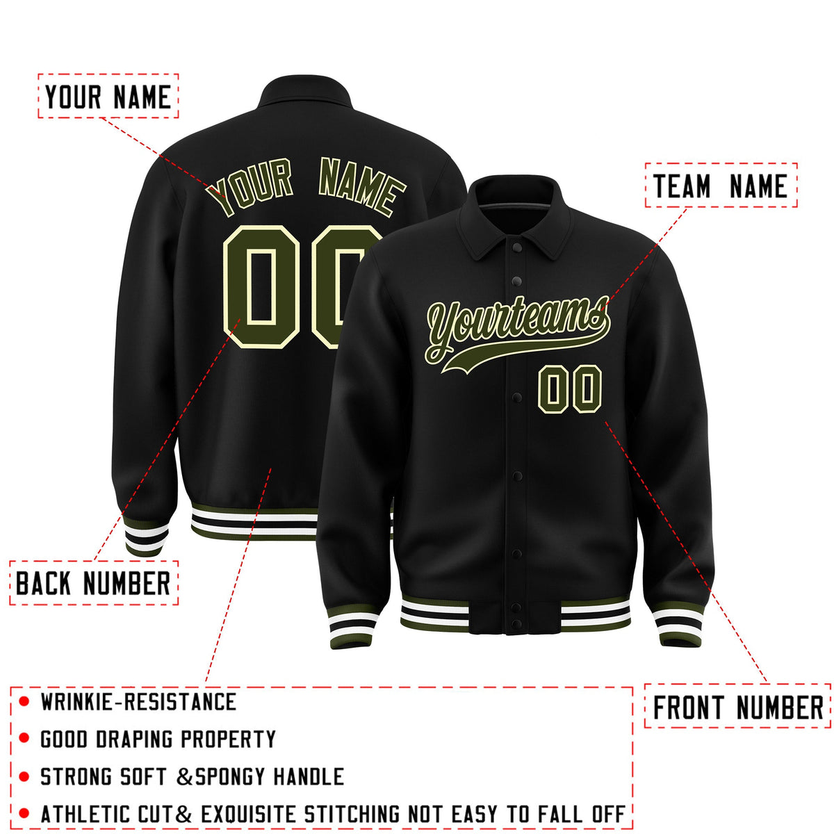 Personalised collared jacket customisation guide - names, numbers and team logos - Style 1 | KXKSHOP