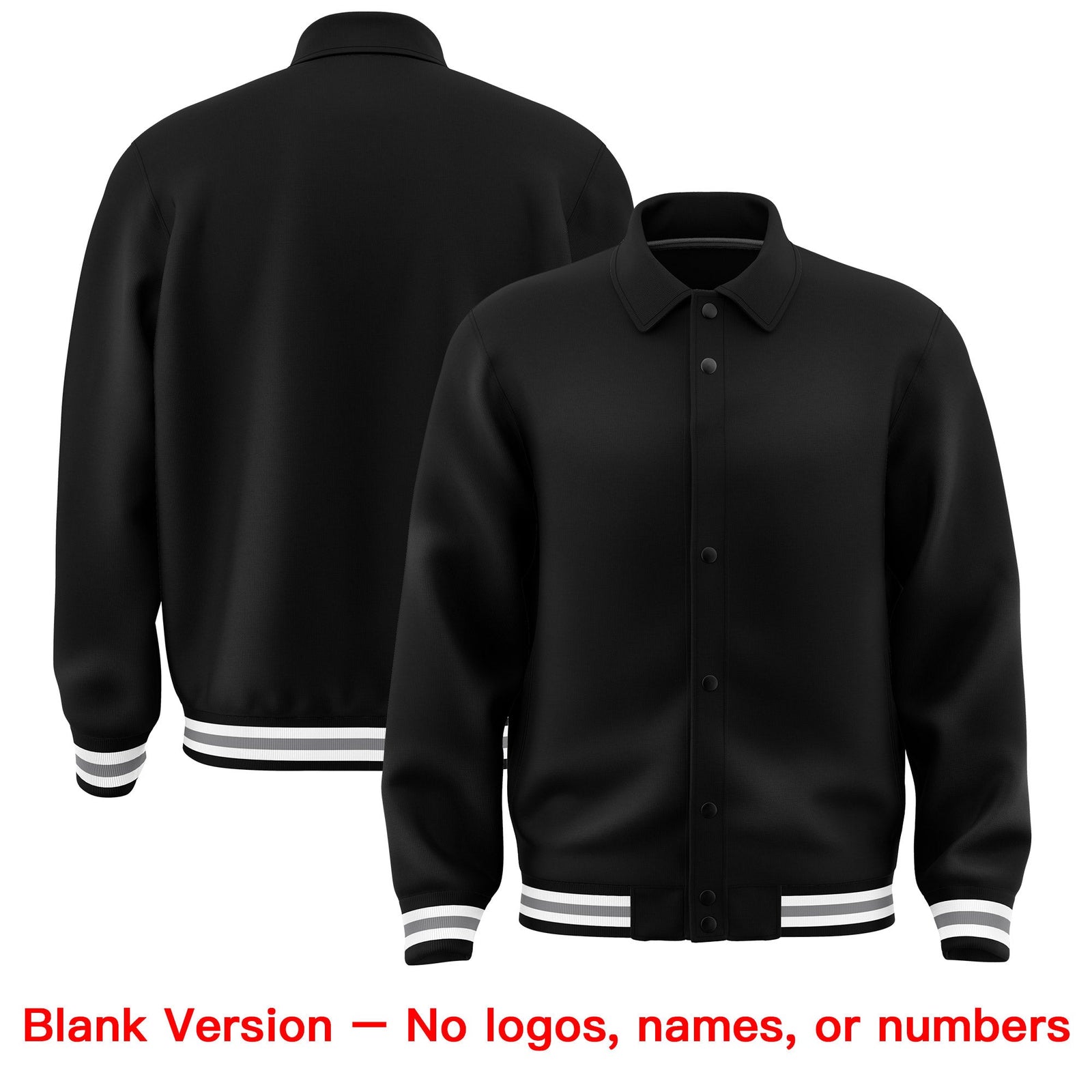 Custom Black, White, Grey collared coach jacket blank template - no names or numbers - Style 1 | KXKSHOP