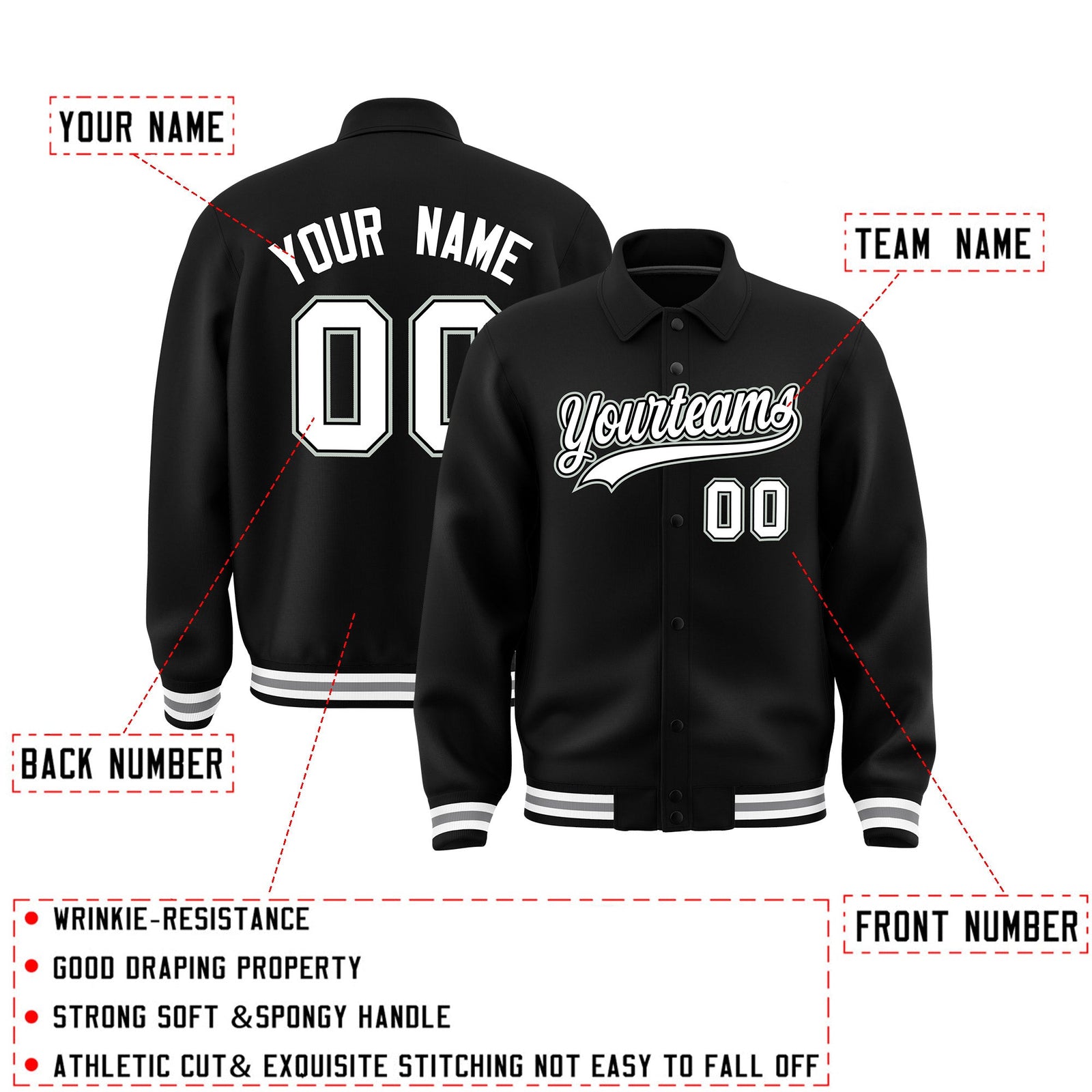Personalised collared jacket customisation guide - names, numbers and team logos - Style 1 | KXKSHOP