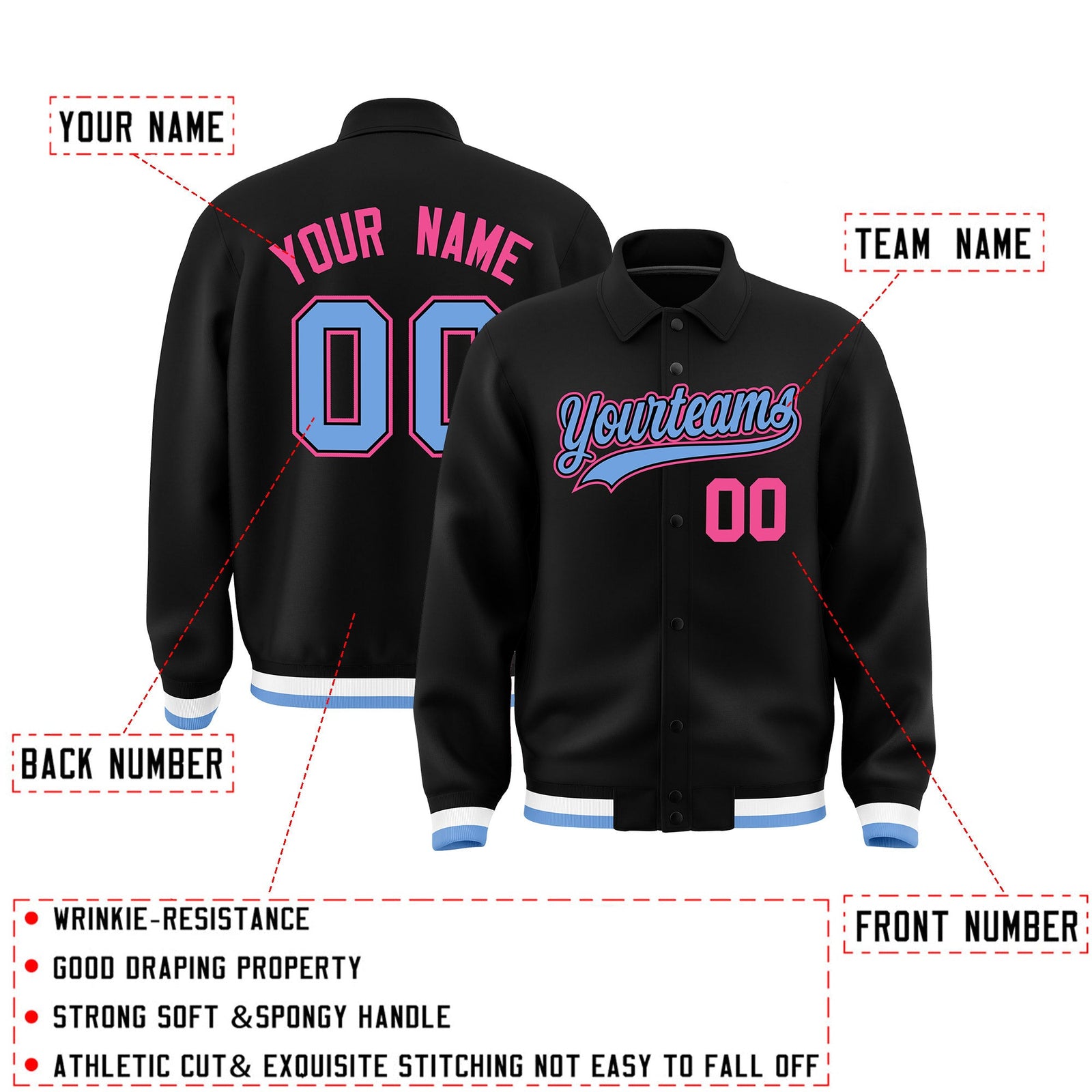 Personalised collared jacket customisation guide - names, numbers and team logos - Style 1 | KXKSHOP