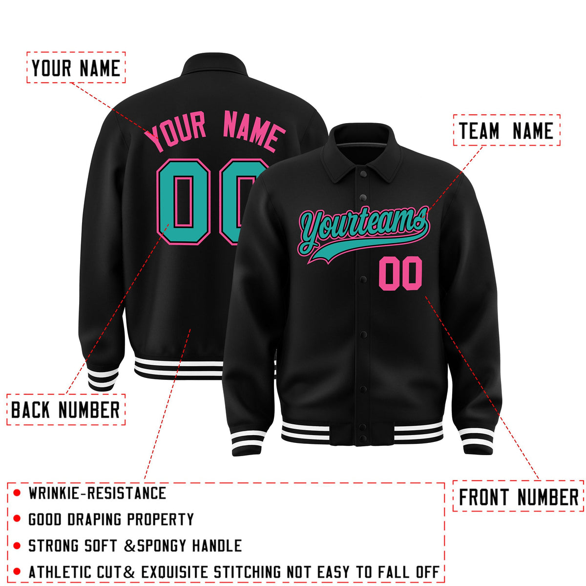 Personalised collared jacket customisation guide - names, numbers and team logos - Style 1 | KXKSHOP