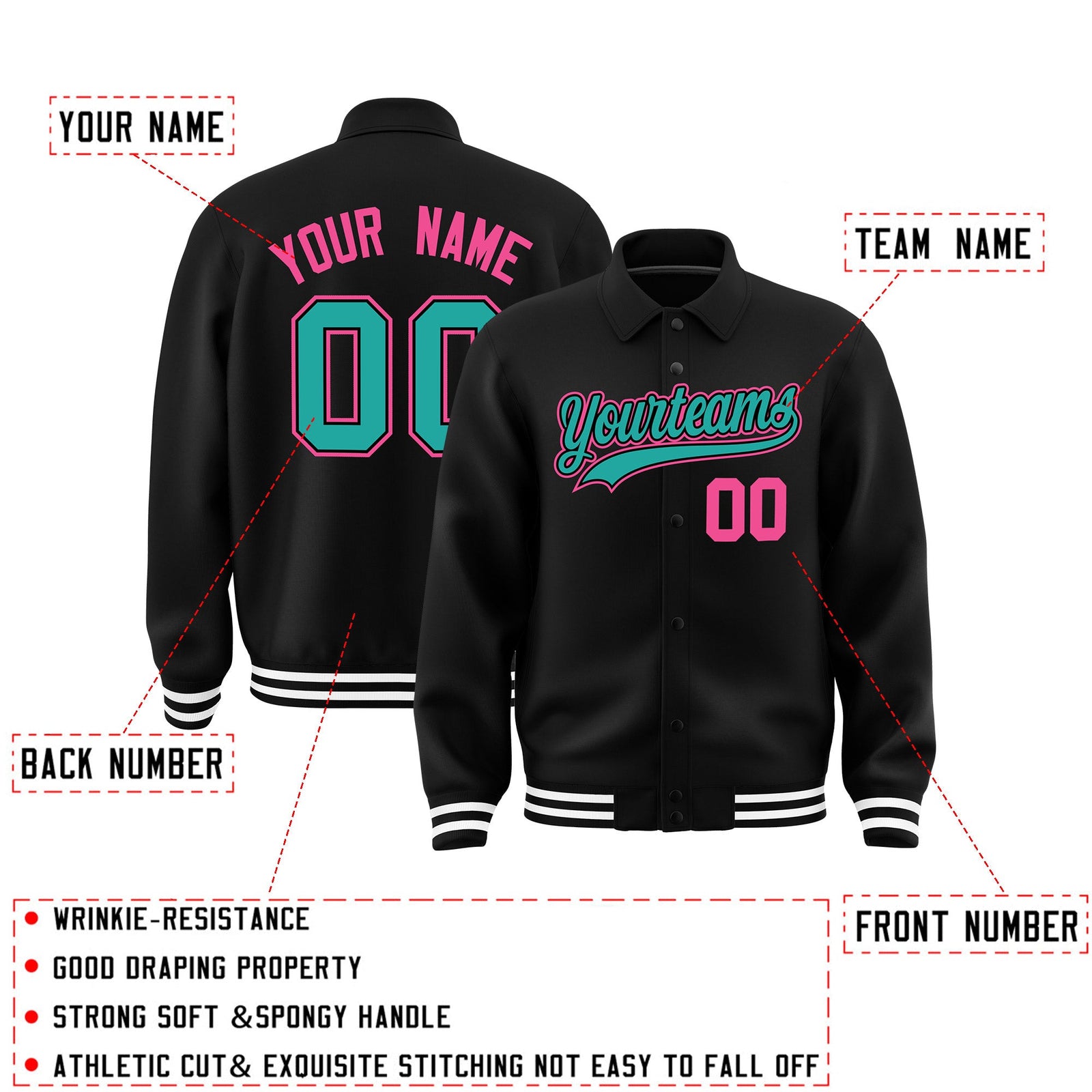 Personalised collared jacket customisation guide - names, numbers and team logos - Style 1 | KXKSHOP