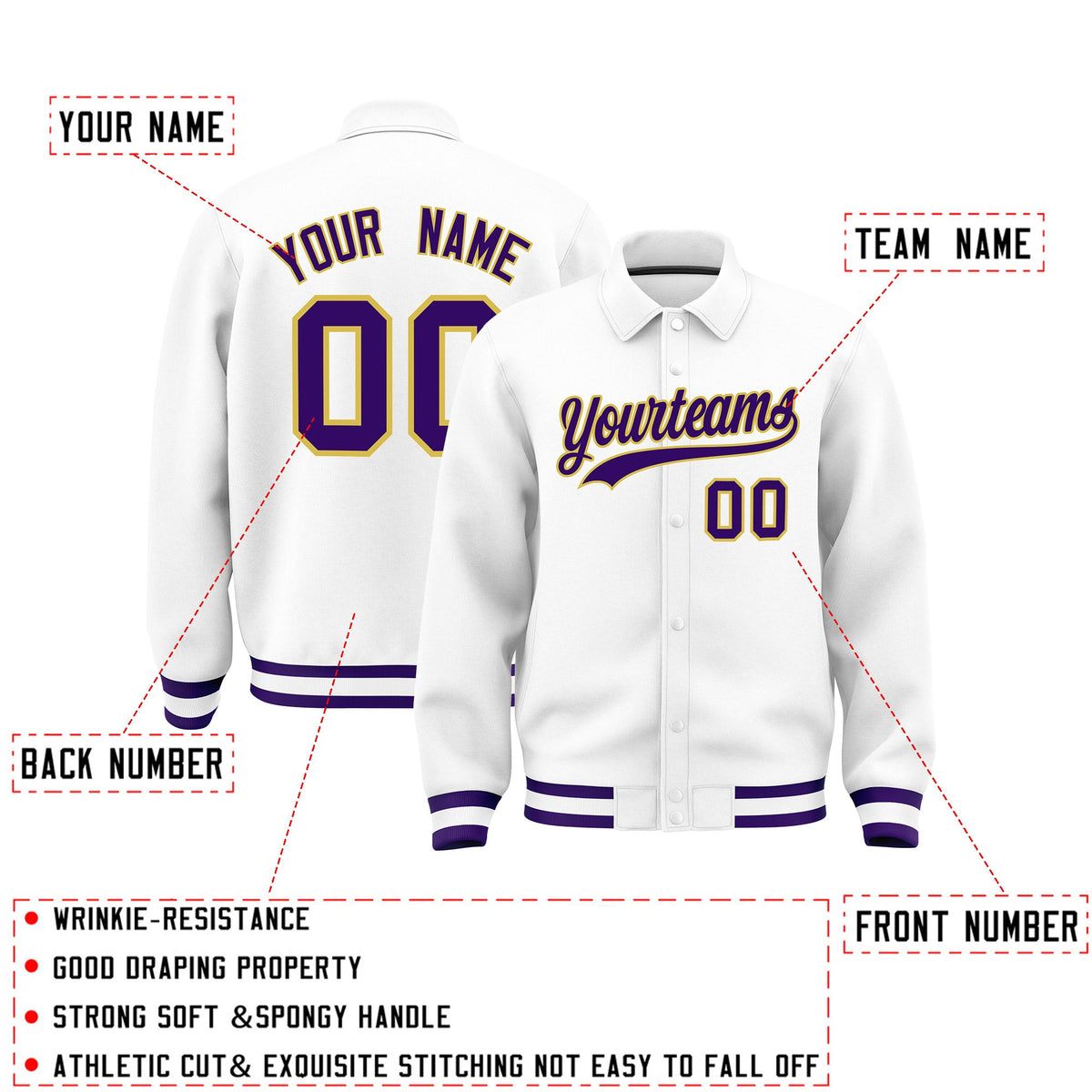Personalised collared jacket customisation guide - names, numbers and team logos - Style 1 | KXKSHOP