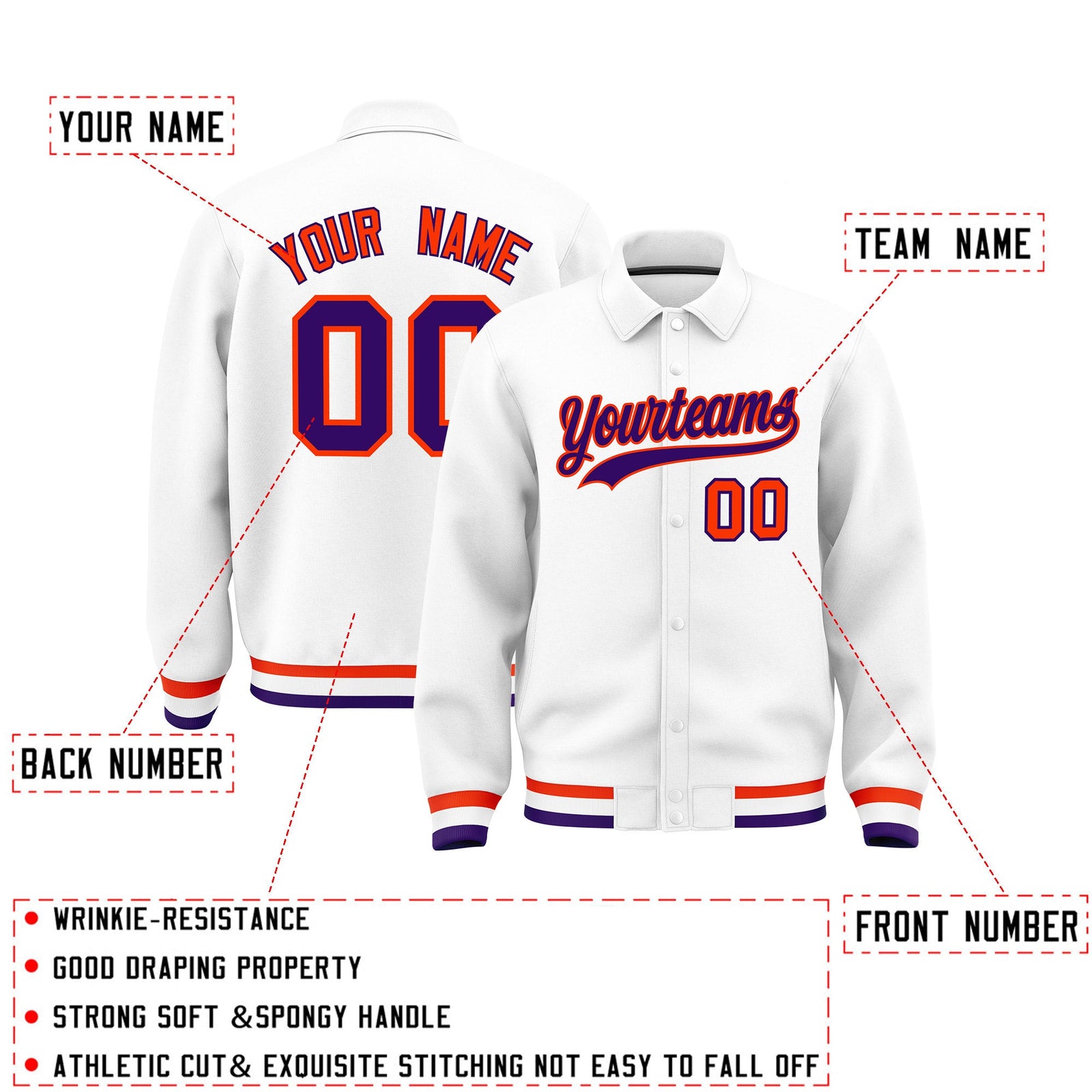 Personalised collared jacket customisation guide - names, numbers and team logos - Style 1 | KXKSHOP