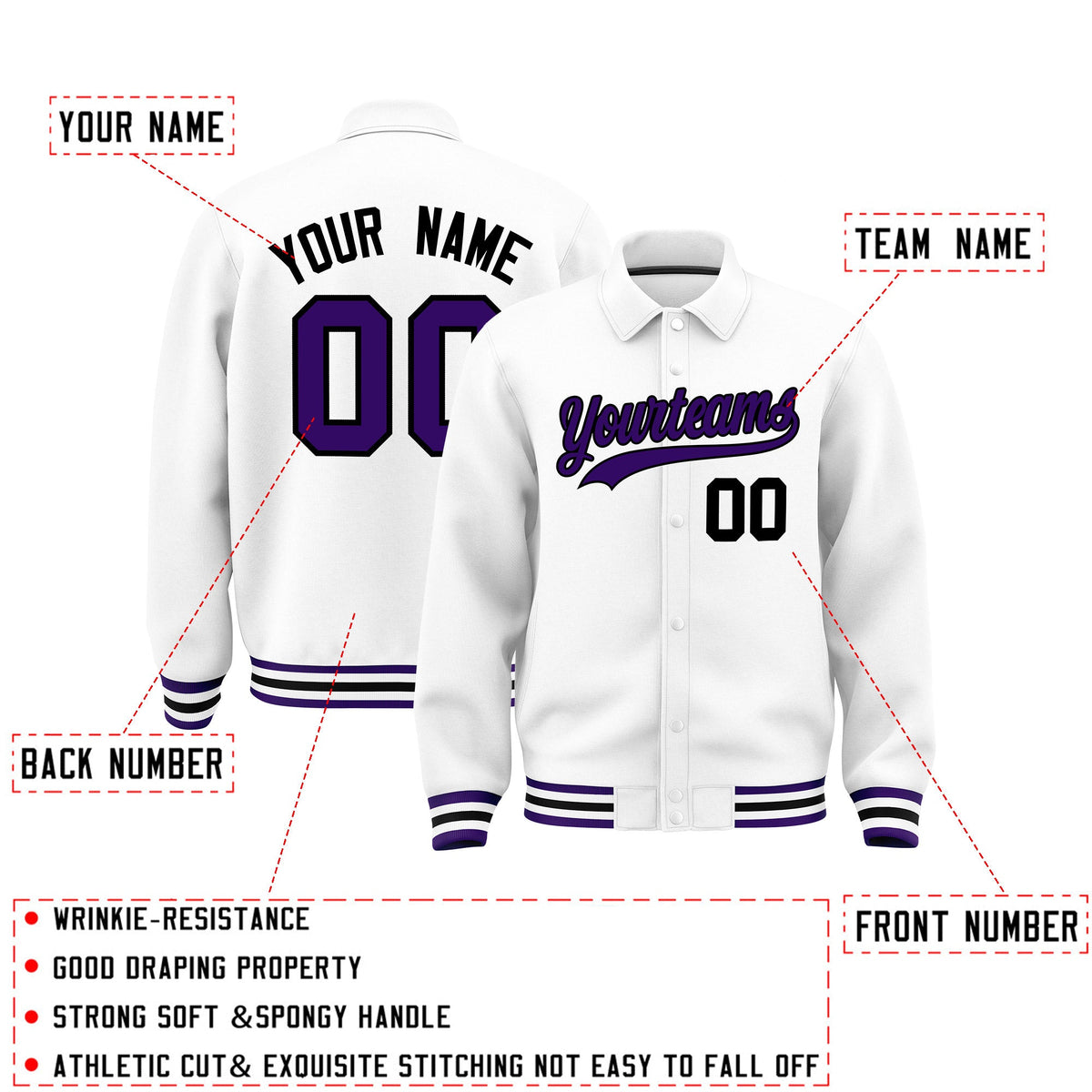 Personalised collared jacket customisation guide - names, numbers and team logos - Style 1 | KXKSHOP