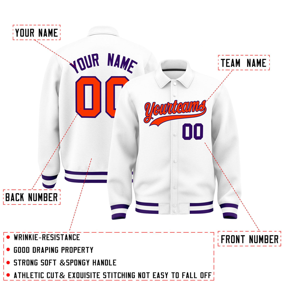 Personalised collared jacket customisation guide - names, numbers and team logos - Style 1 | KXKSHOP