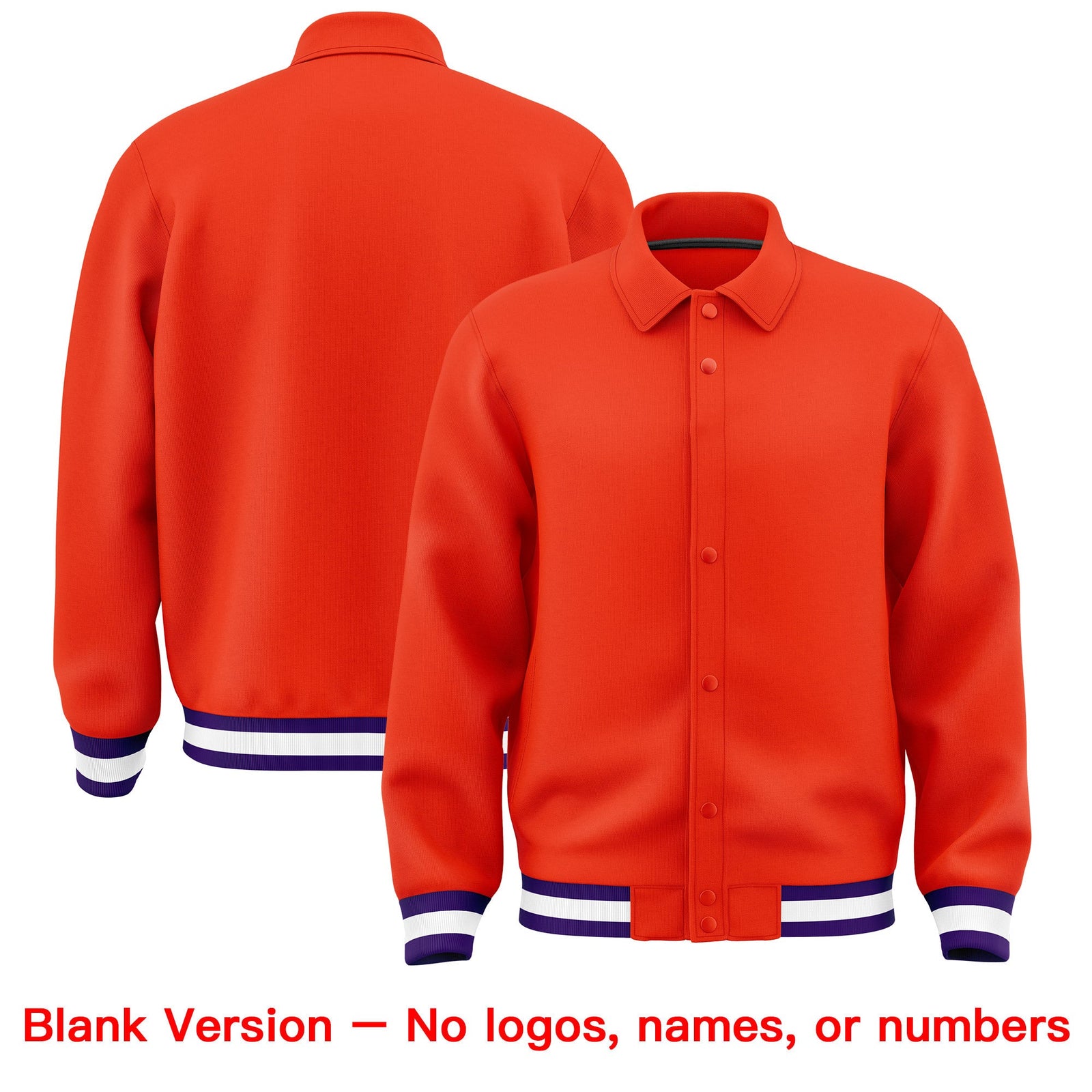 Custom Orange, Purple, White collared coach jacket blank template - no names or numbers - Style 1 | KXKSHOP