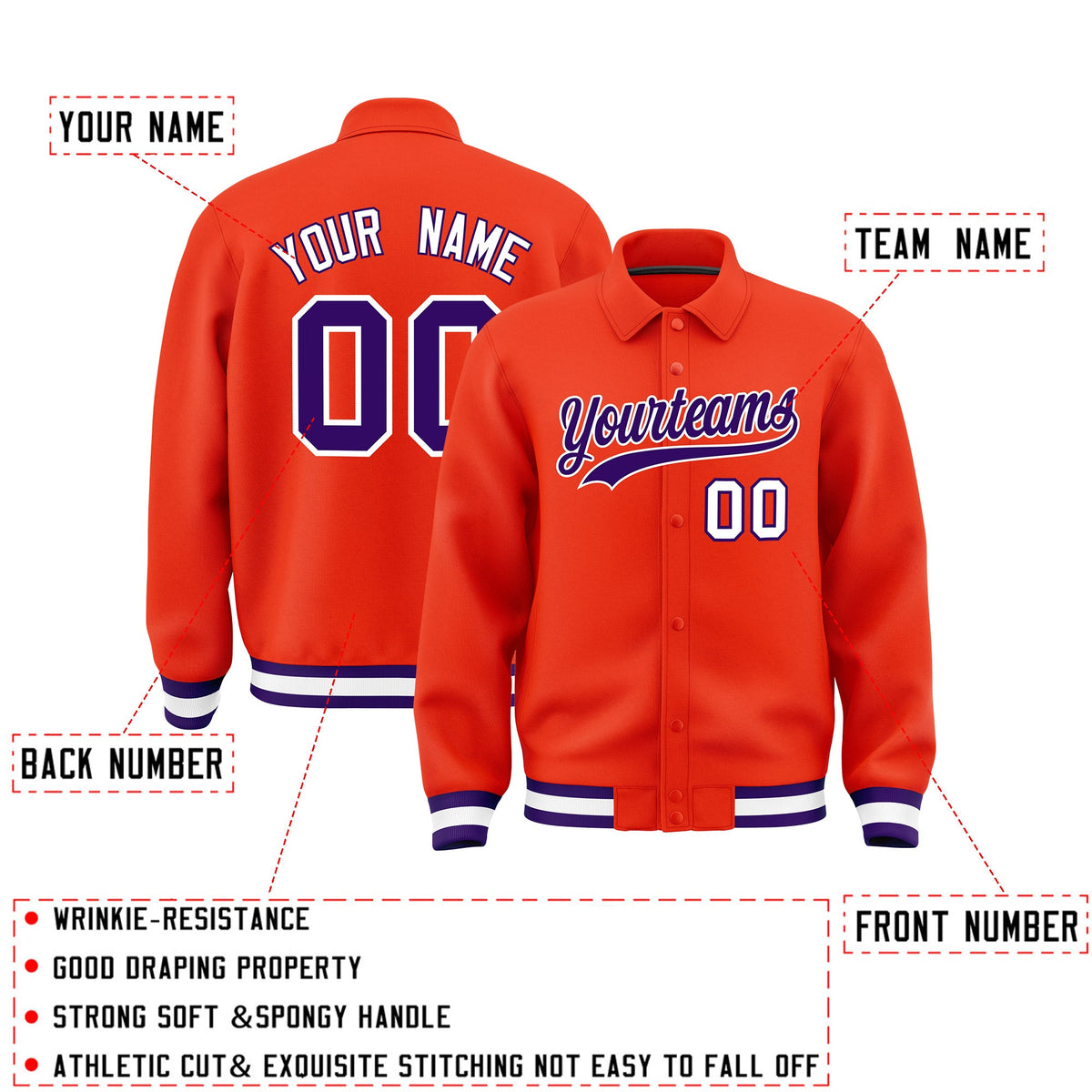 Personalised collared jacket customisation guide - names, numbers and team logos - Style 1 | KXKSHOP