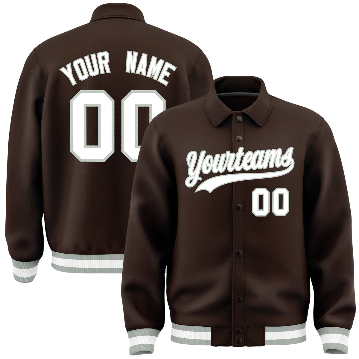 Custom Brown, White, Grey collared coach jacket - front and back view - Style 1 | KXKSHOP