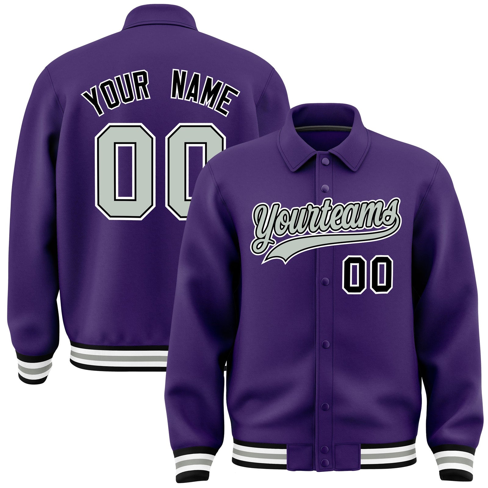 Custom Purple, Grey, Black collared coach jacket - front and back view - Style 1 | KXKSHOP