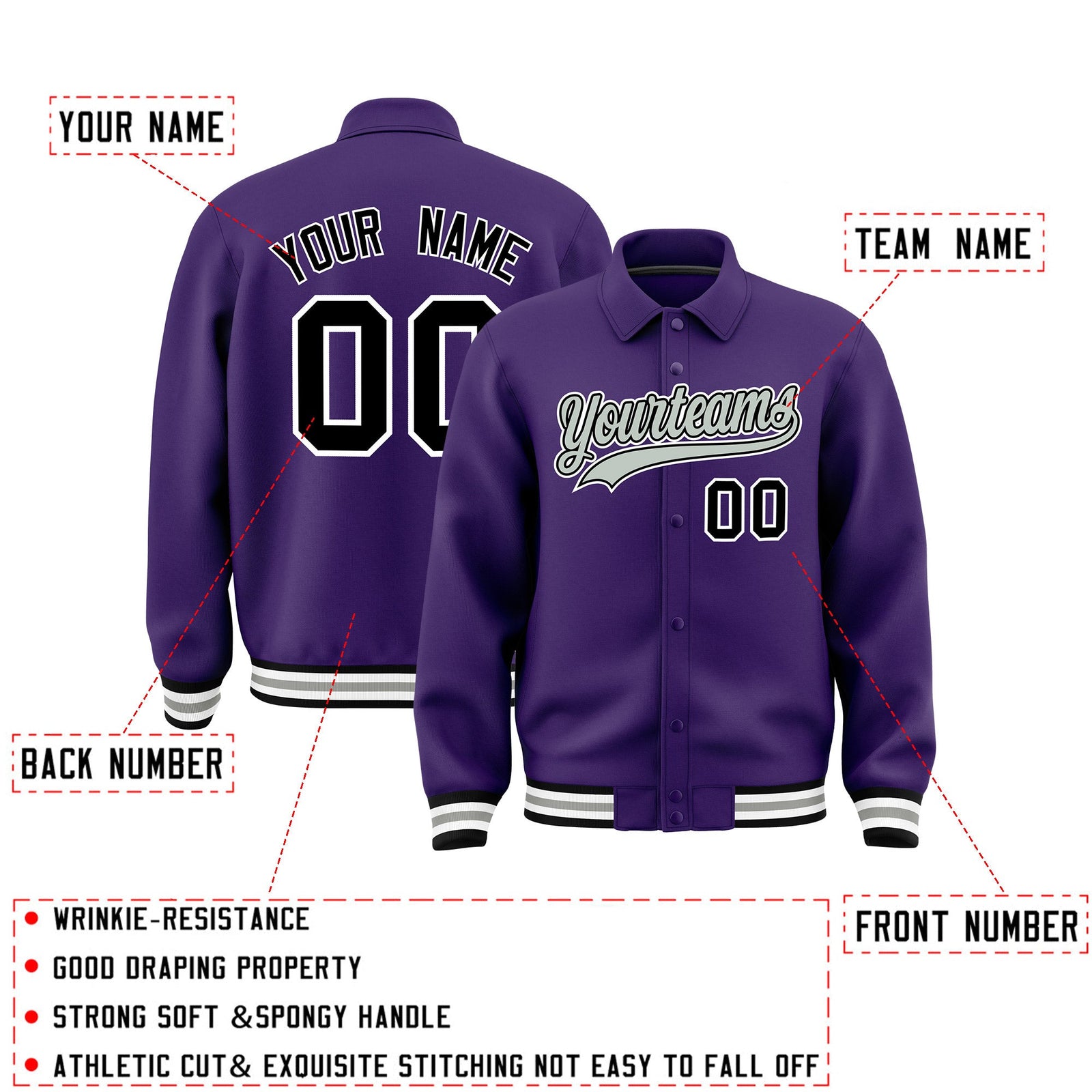Personalised collared jacket customisation guide - names, numbers and team logos - Style 1 | KXKSHOP