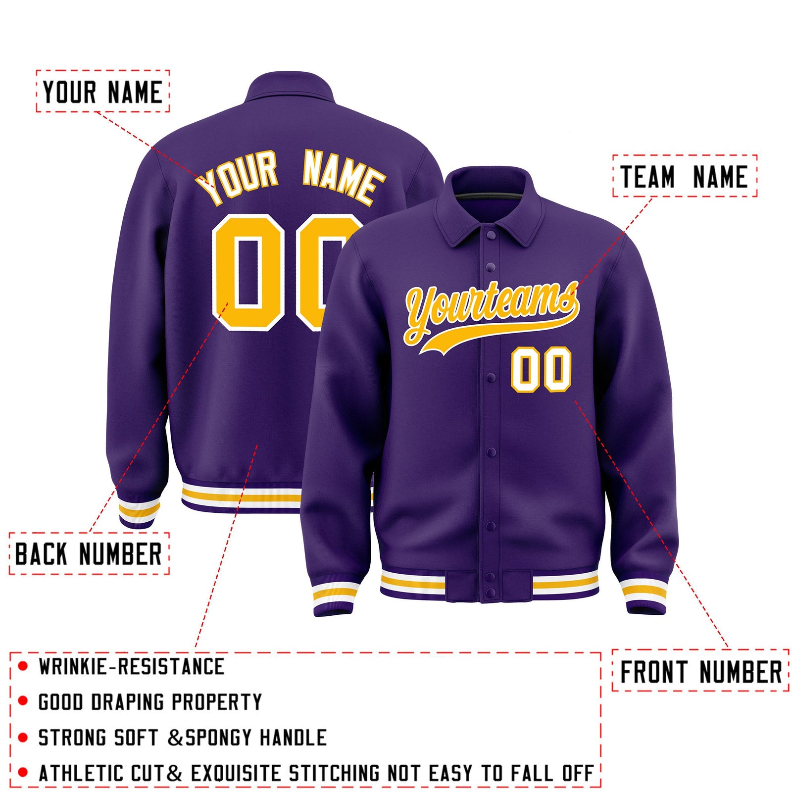 Personalised collared jacket customisation guide - names, numbers and team logos - Style 1 | KXKSHOP
