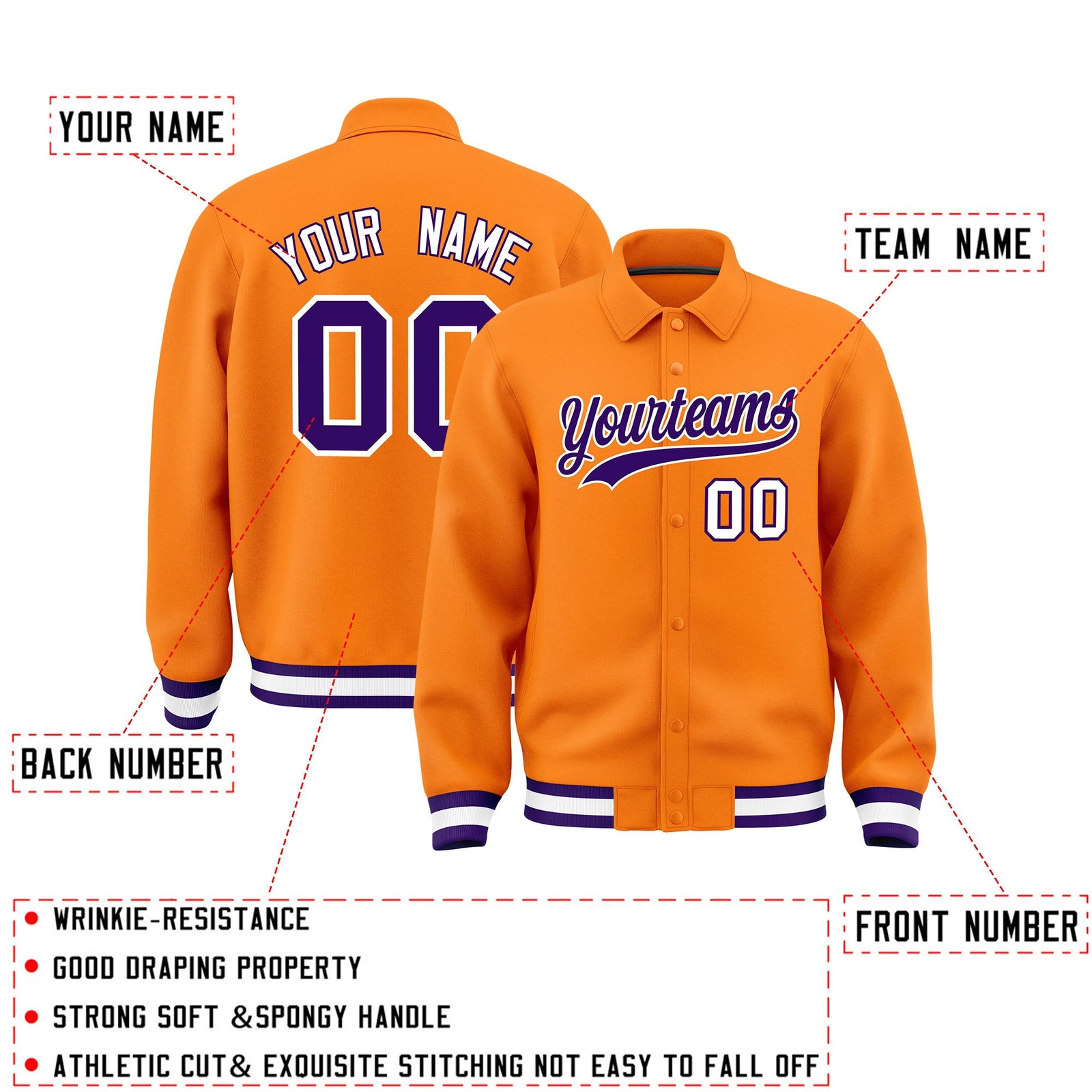 Personalised collared jacket customisation guide - names, numbers and team logos - Style 1 | KXKSHOP