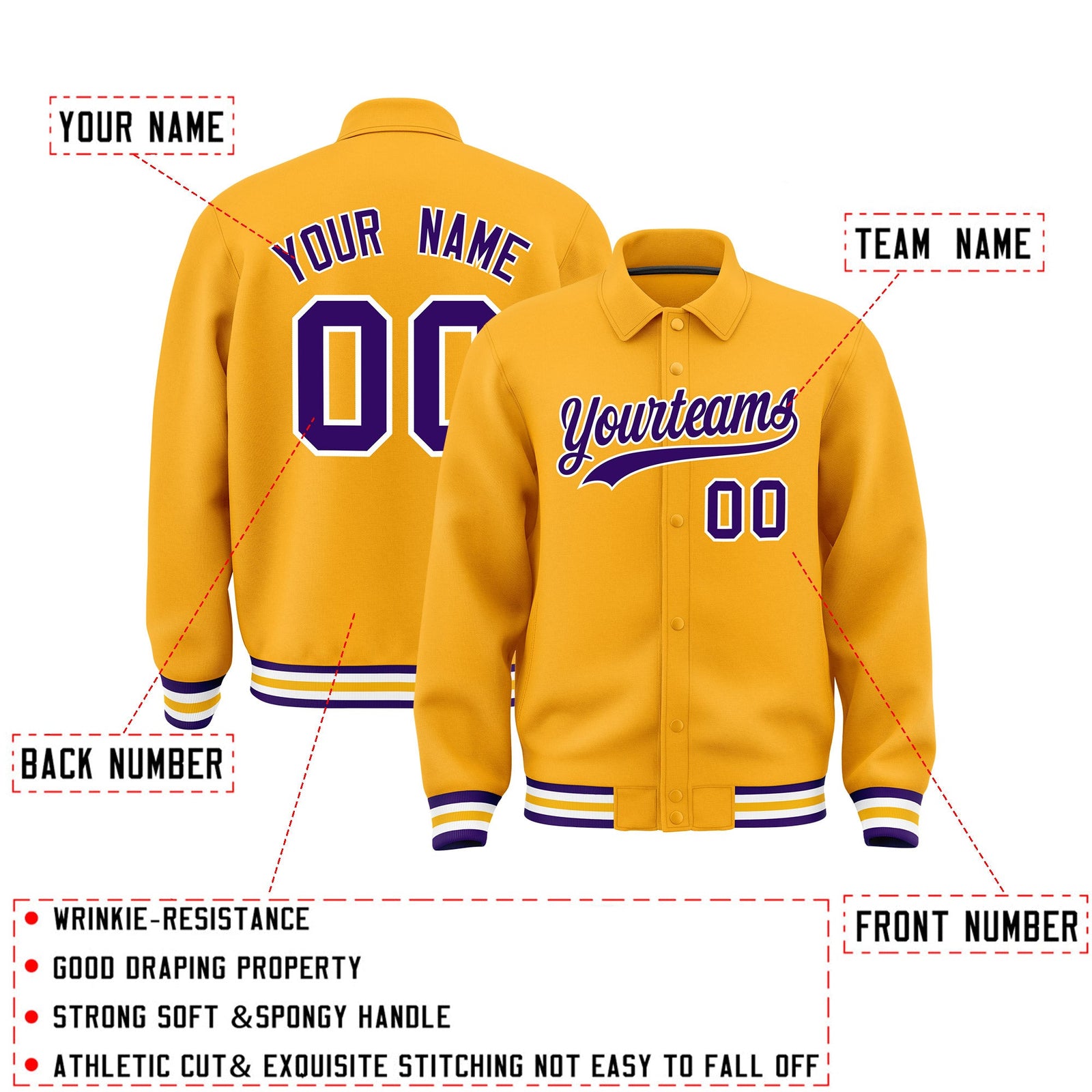 Personalised collared jacket customisation guide - names, numbers and team logos - Style 1 | KXKSHOP