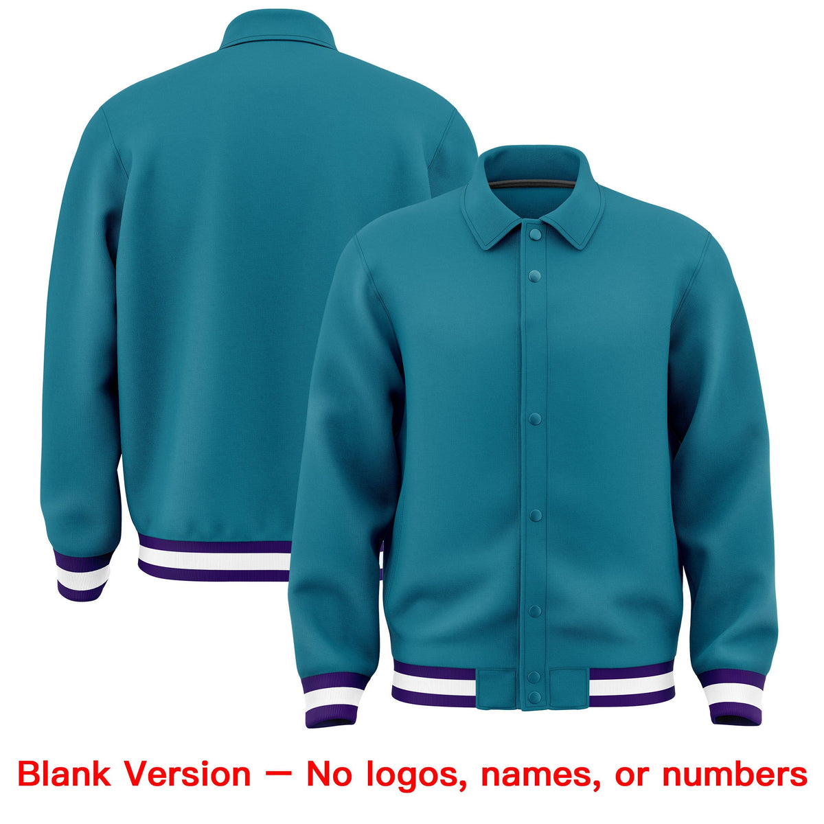 Custom Teal, Purple, White collared coach jacket blank template - no names or numbers - Style 1 | KXKSHOP