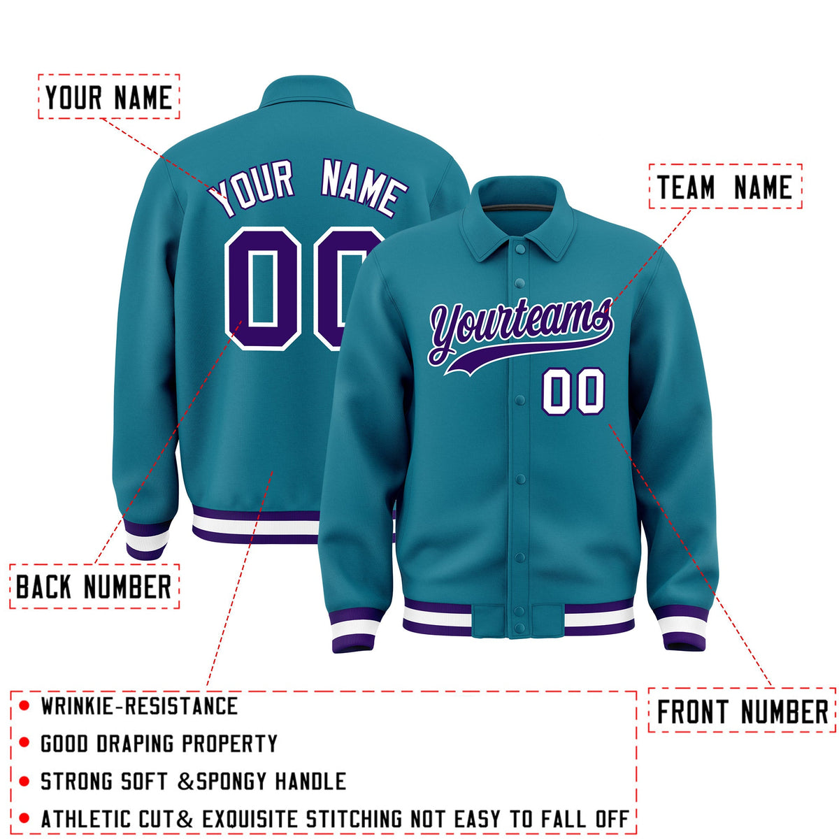 Personalised collared jacket customisation guide - names, numbers and team logos - Style 1 | KXKSHOP