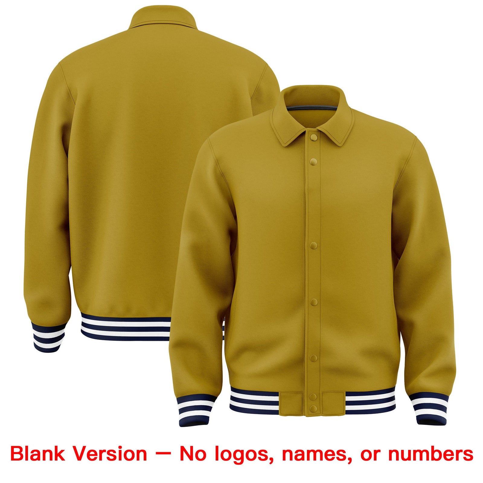 Custom Old Gold, Navy, White collared coach jacket blank template - no names or numbers - Style 1 | KXKSHOP