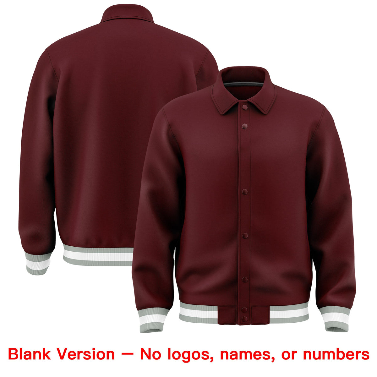 Custom Burgundy, White, Grey collared coach jacket blank template - no names or numbers - Style 1 | KXKSHOP