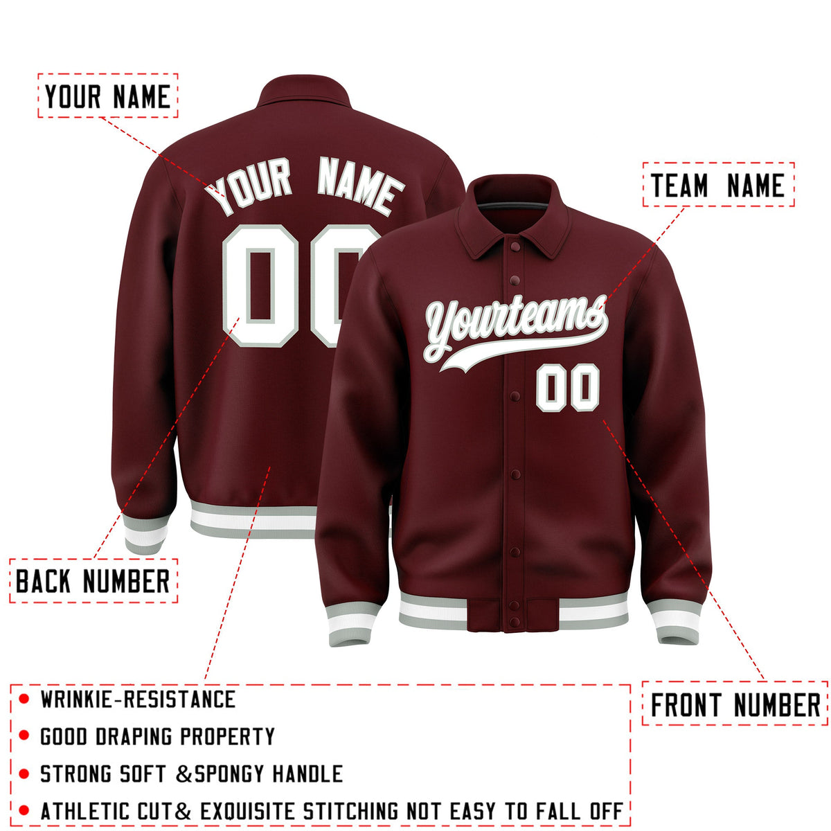 Personalised collared jacket customisation guide - names, numbers and team logos - Style 1 | KXKSHOP