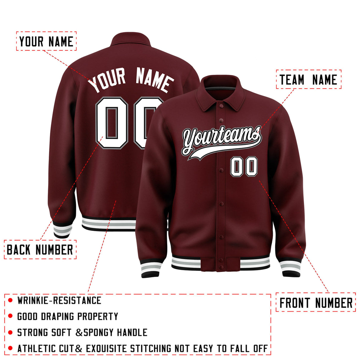 Personalised collared jacket customisation guide - names, numbers and team logos - Style 1 | KXKSHOP