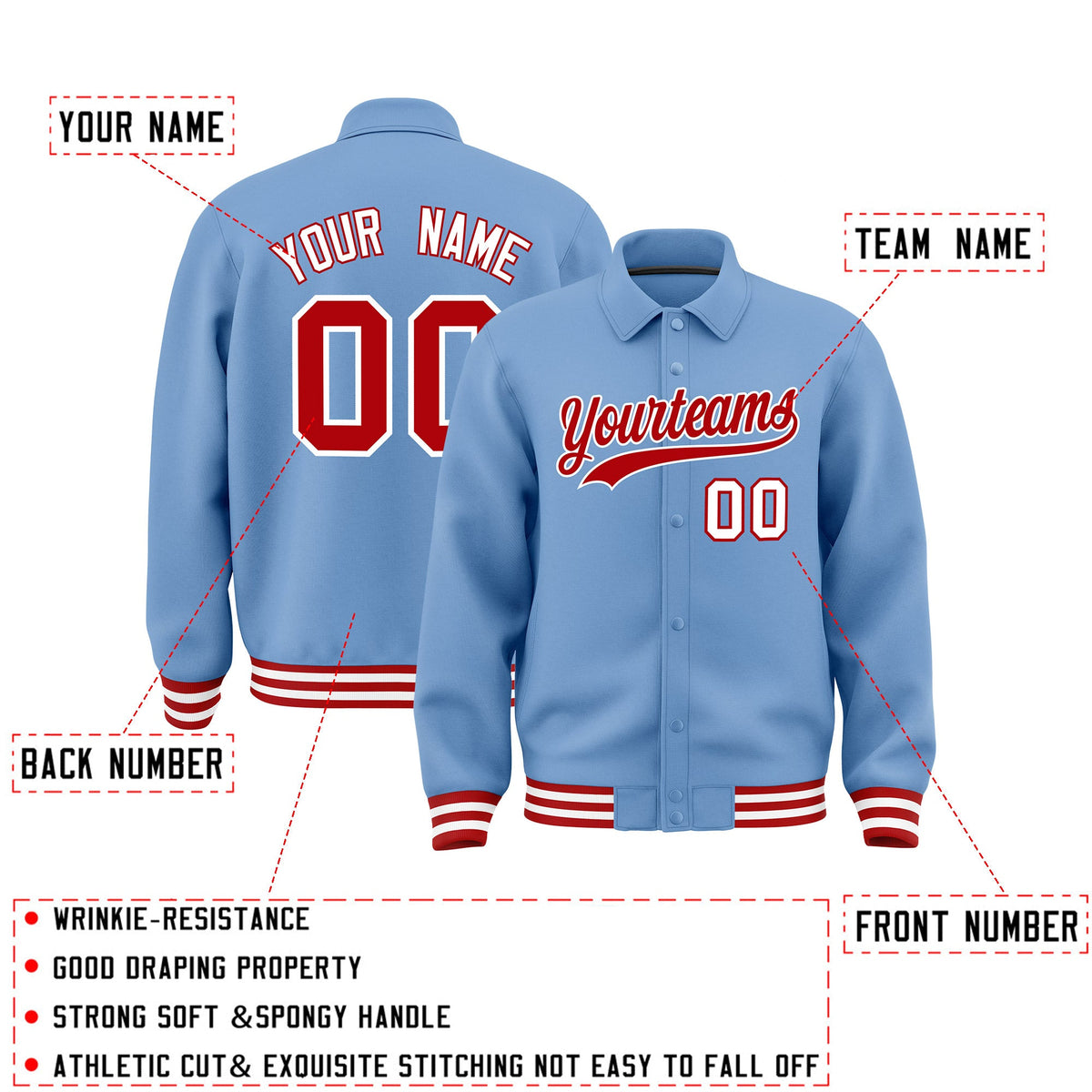 Personalised collared jacket customisation guide - names, numbers and team logos - Style 1 | KXKSHOP