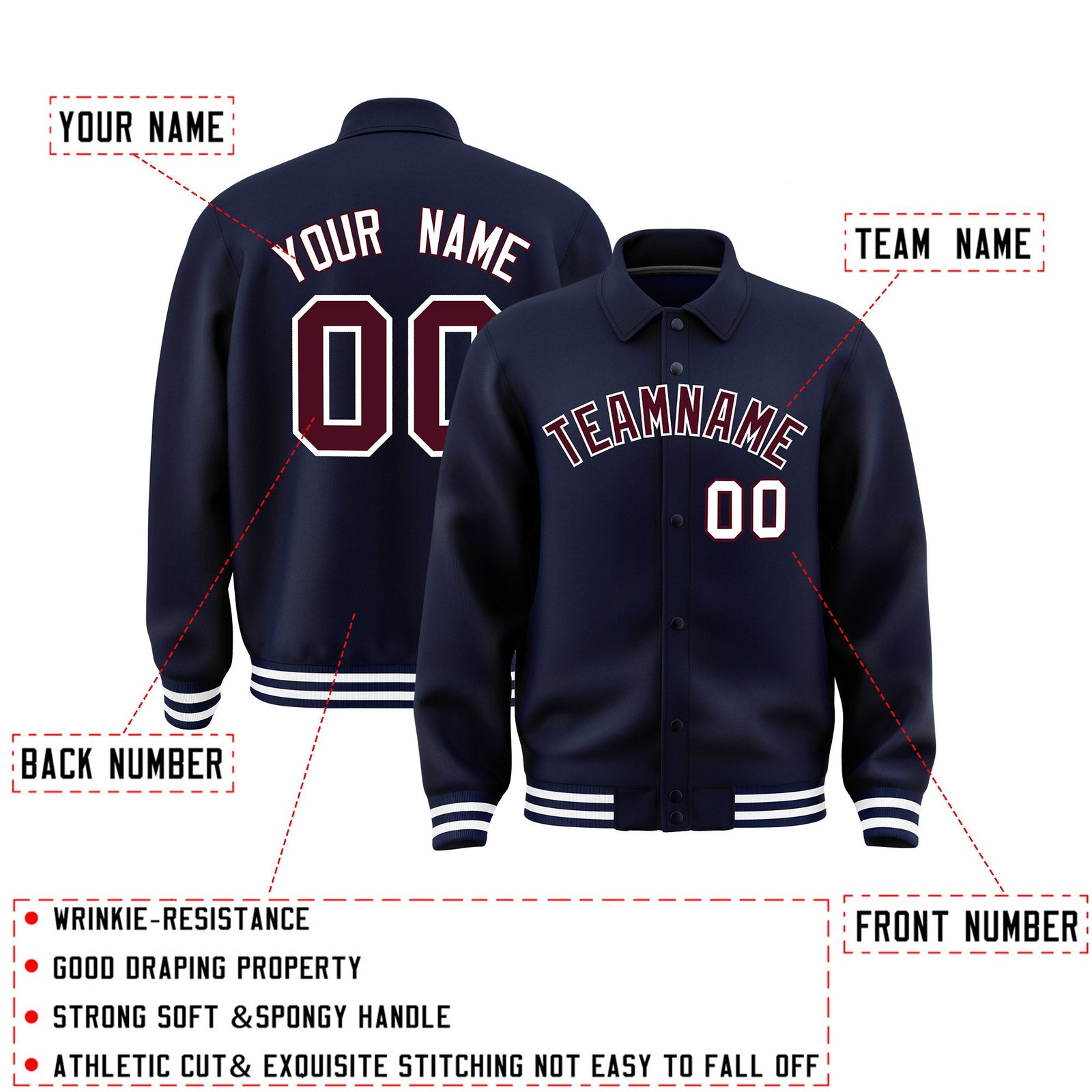 Personalised collared jacket customisation guide - names, numbers and team logos - Style 4 | KXKSHOP