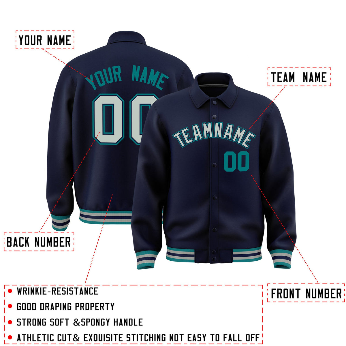 Personalised collared jacket customisation guide - names, numbers and team logos - Style 4 | KXKSHOP