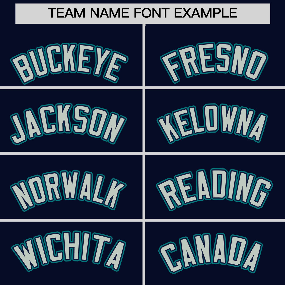 Personalised coach jacket team name lettering and font examples - Style 4 | KXKSHOP