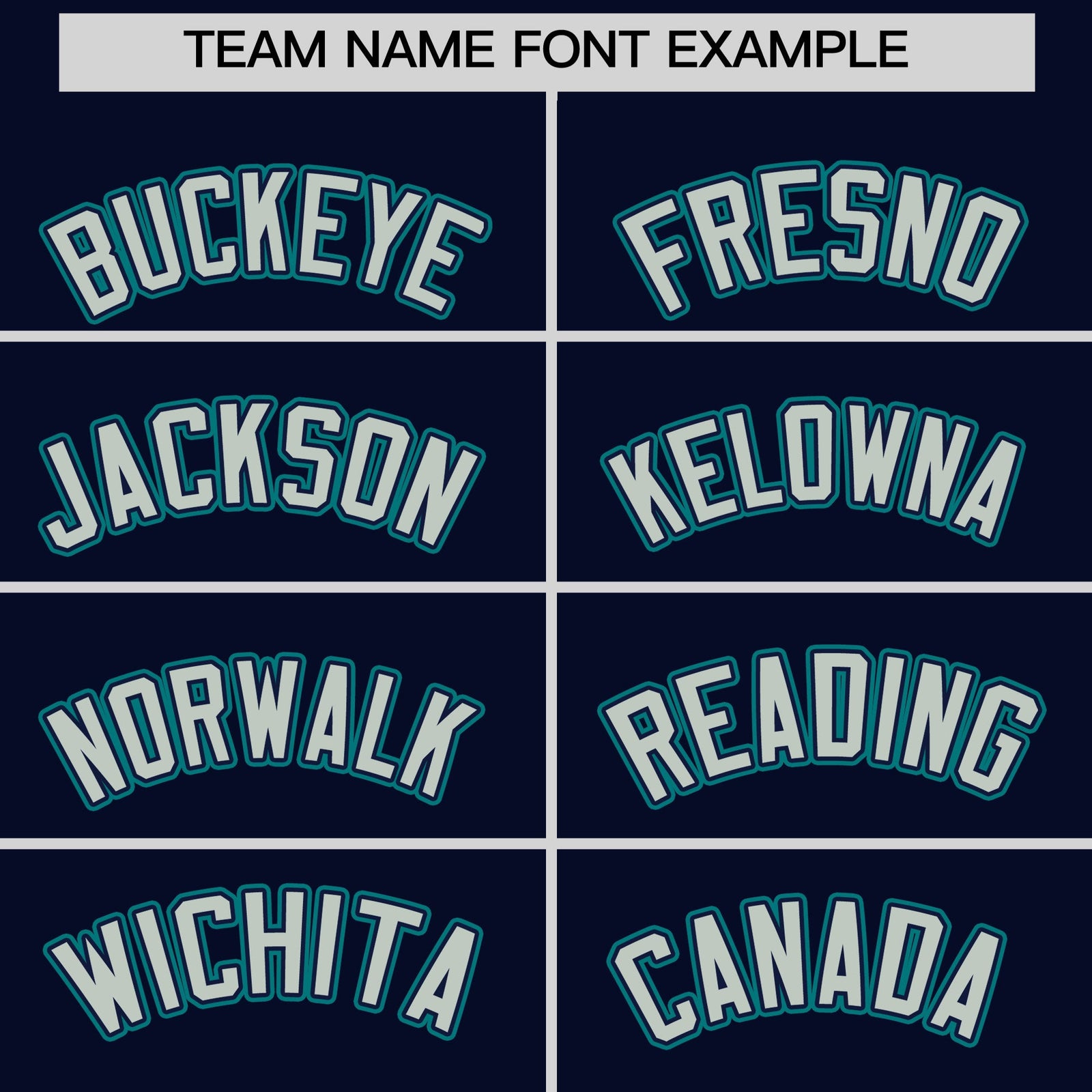 Personalised coach jacket team name lettering and font examples - Style 4 | KXKSHOP