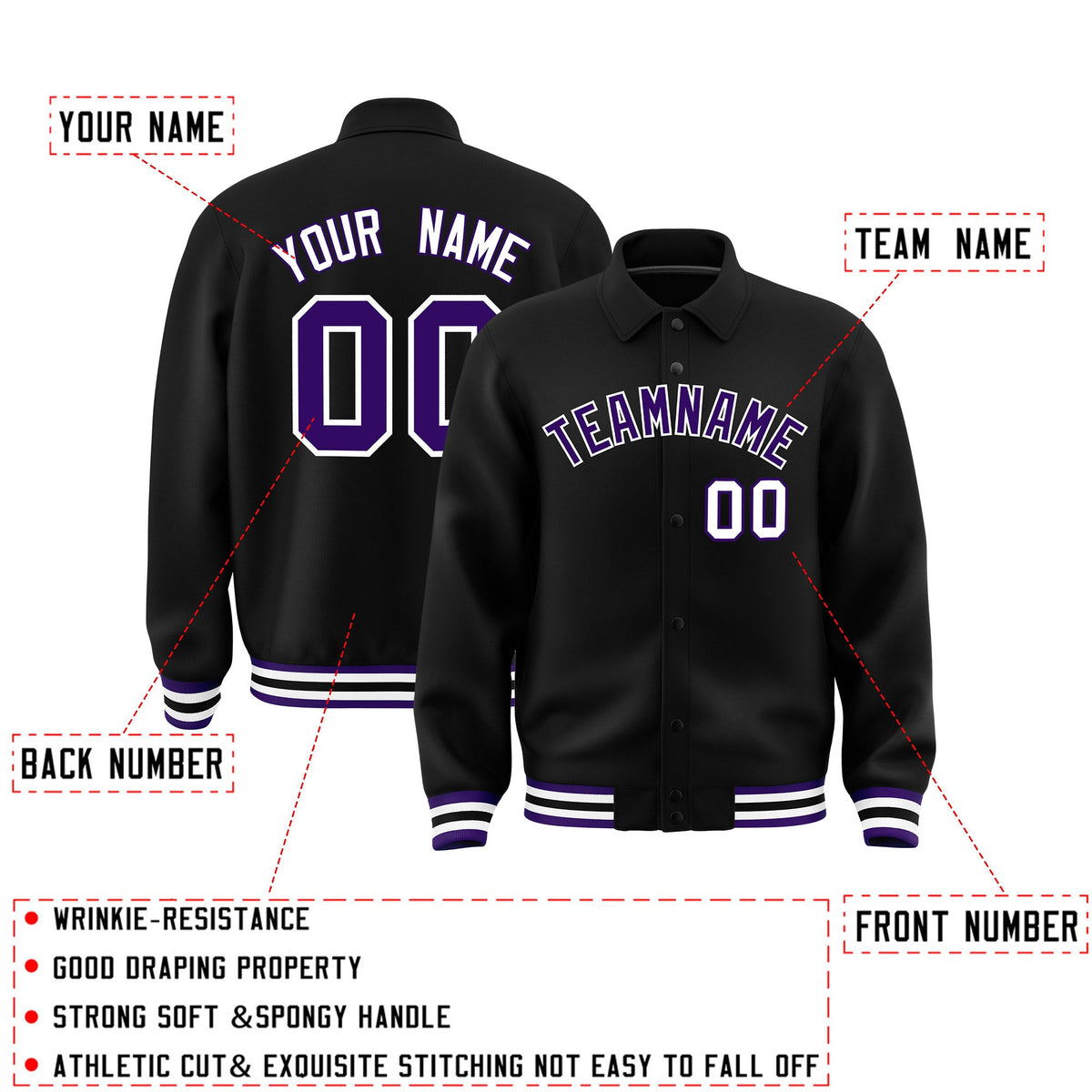Personalised collared jacket customisation guide - names, numbers and team logos - Style 4 | KXKSHOP
