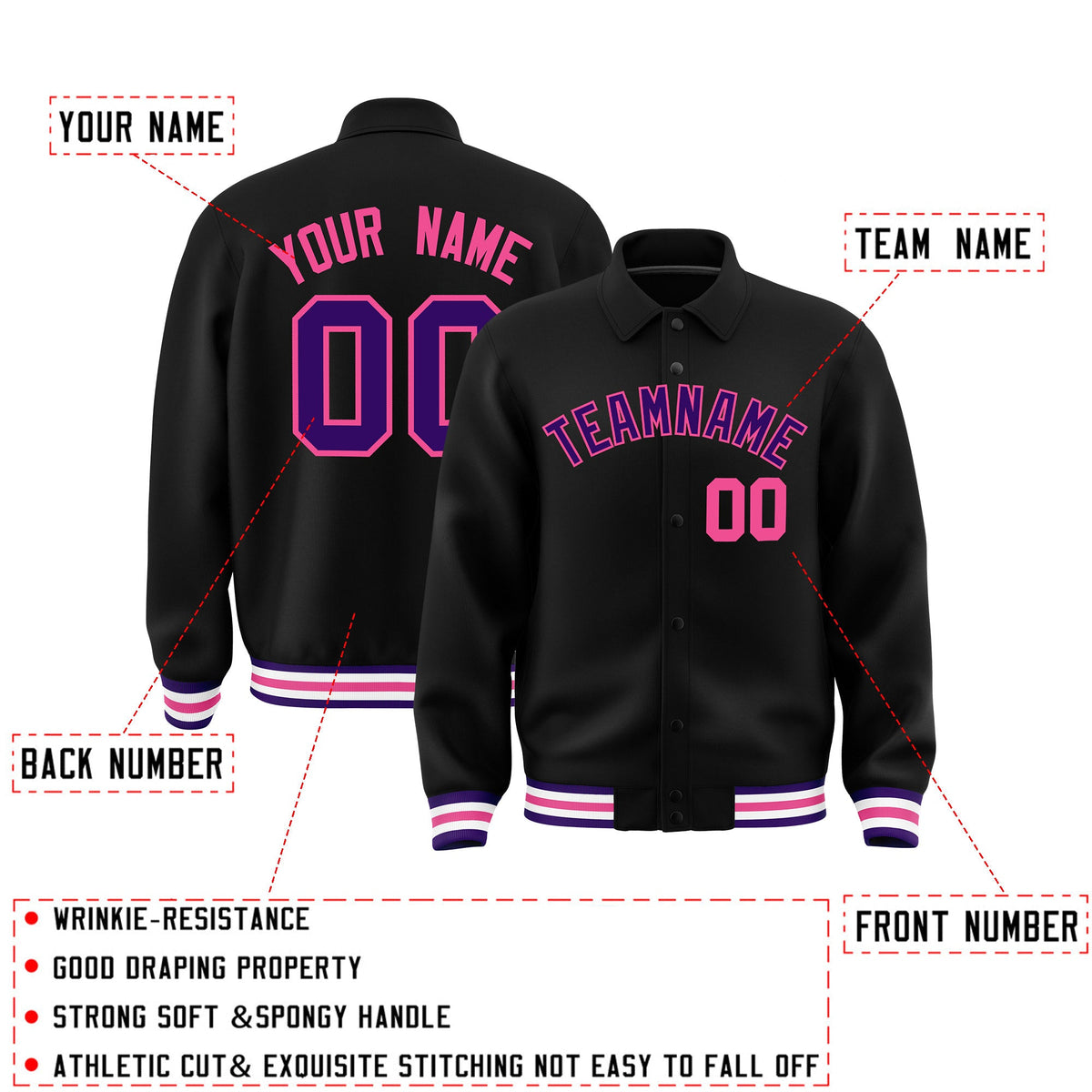 Personalised collared jacket customisation guide - names, numbers and team logos - Style 4 | KXKSHOP