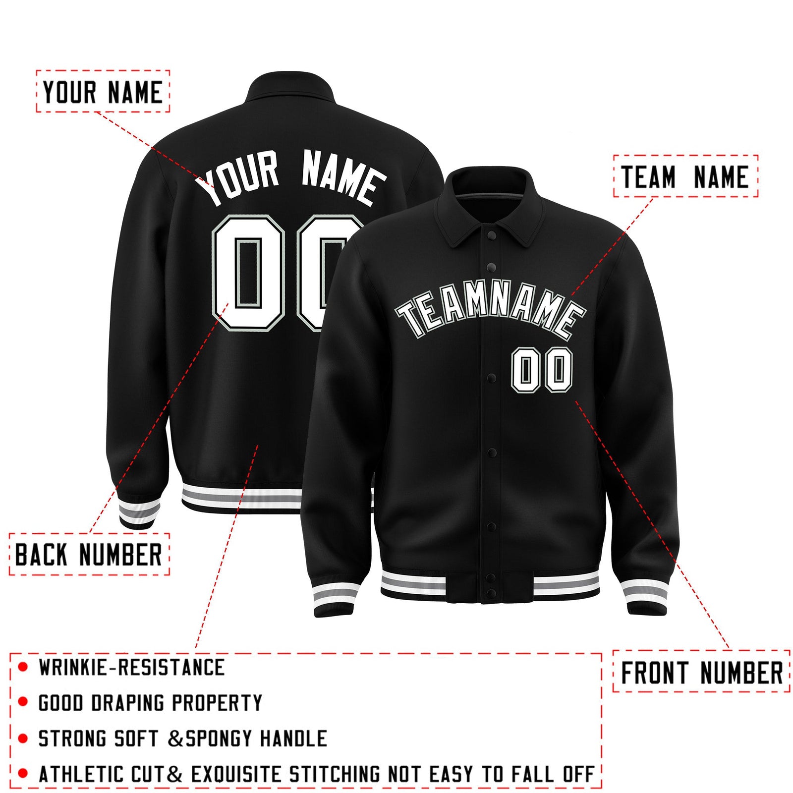 Personalised collared jacket customisation guide - names, numbers and team logos - Style 4 | KXKSHOP