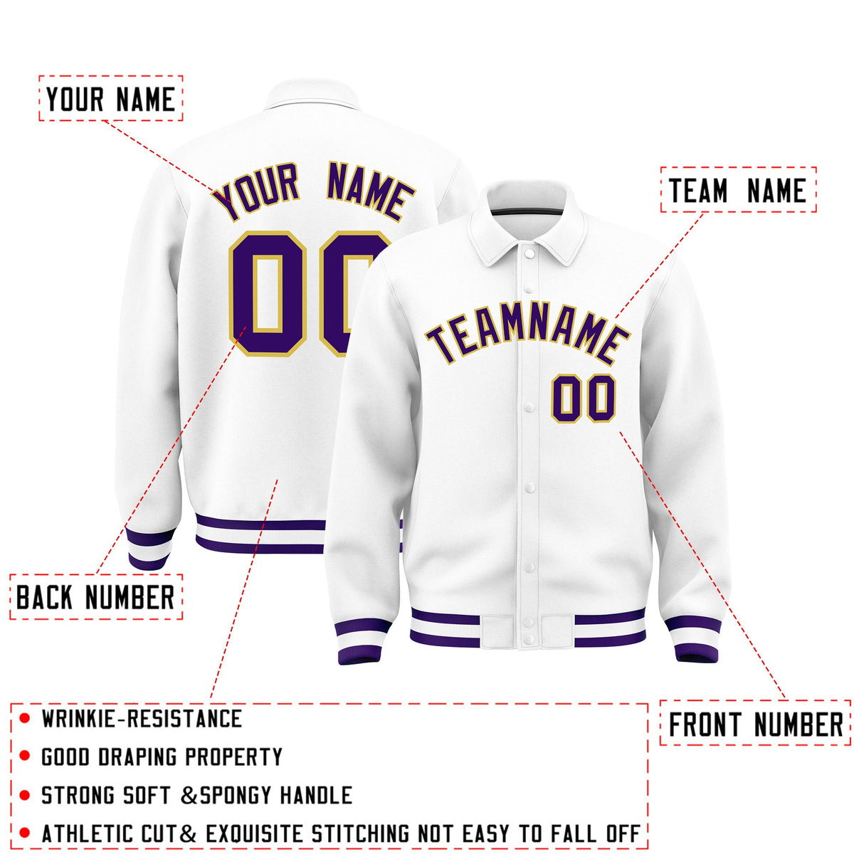 Personalised collared jacket customisation guide - names, numbers and team logos - Style 4 | KXKSHOP