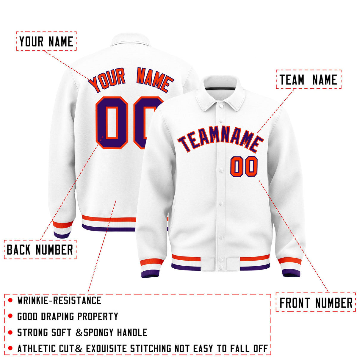 Personalised collared jacket customisation guide - names, numbers and team logos - Style 4 | KXKSHOP