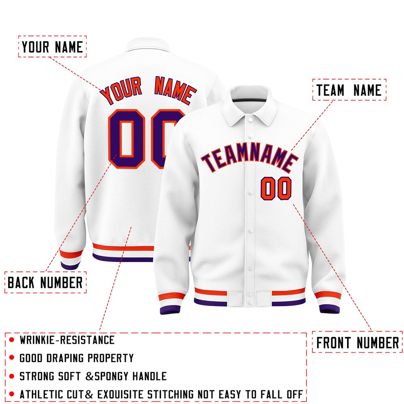 Personalised collared jacket customisation guide - names, numbers and team logos - Style 4 | KXKSHOP